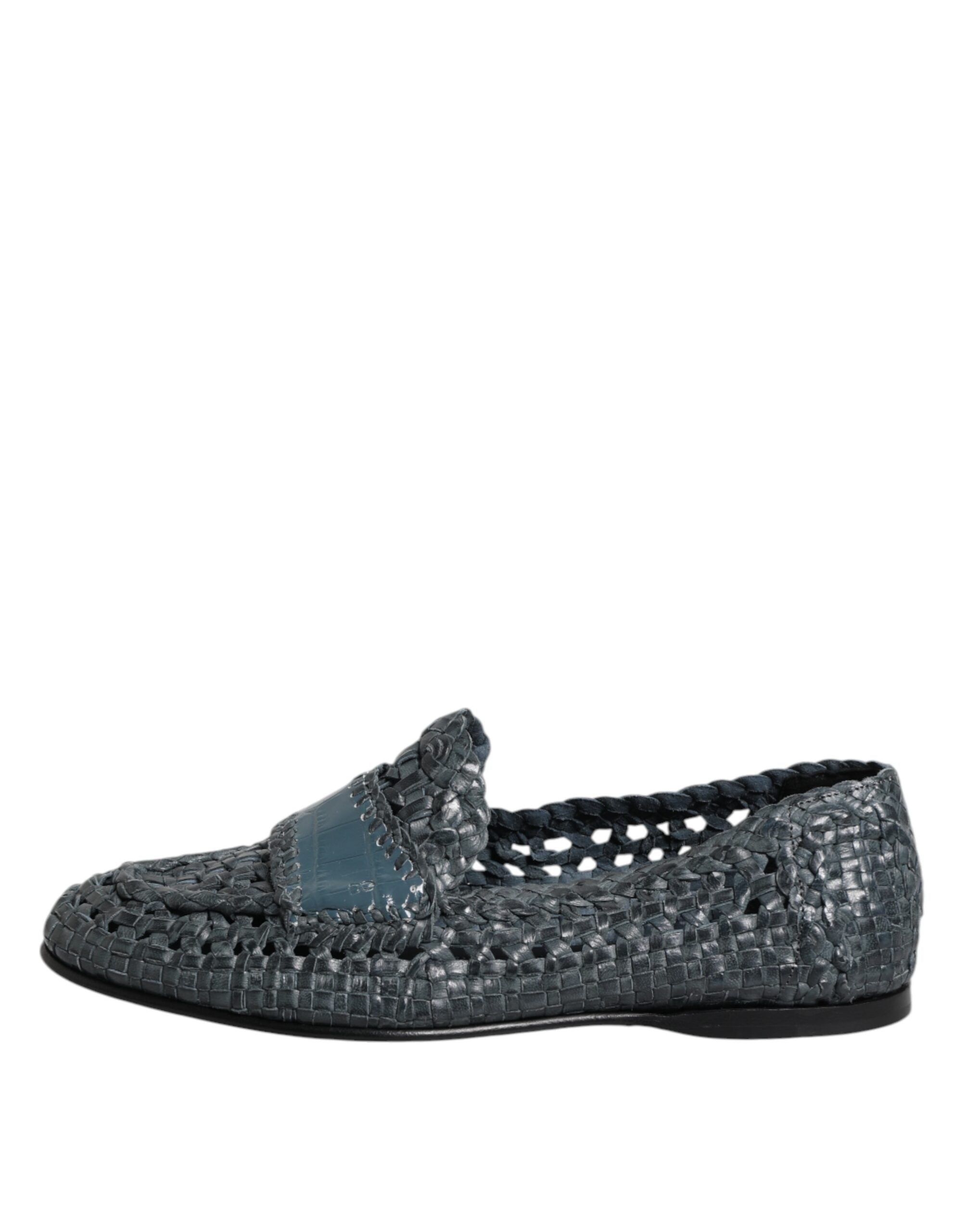 Dolce & Gabbana Blue Woven Leather Slip On Loafers Shoes -   -  Dolce & Gabbana.