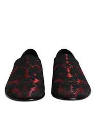 Dolce & Gabbana Red Black Jacquard Slip On Loafers Shoes -   -  Dolce & Gabbana.