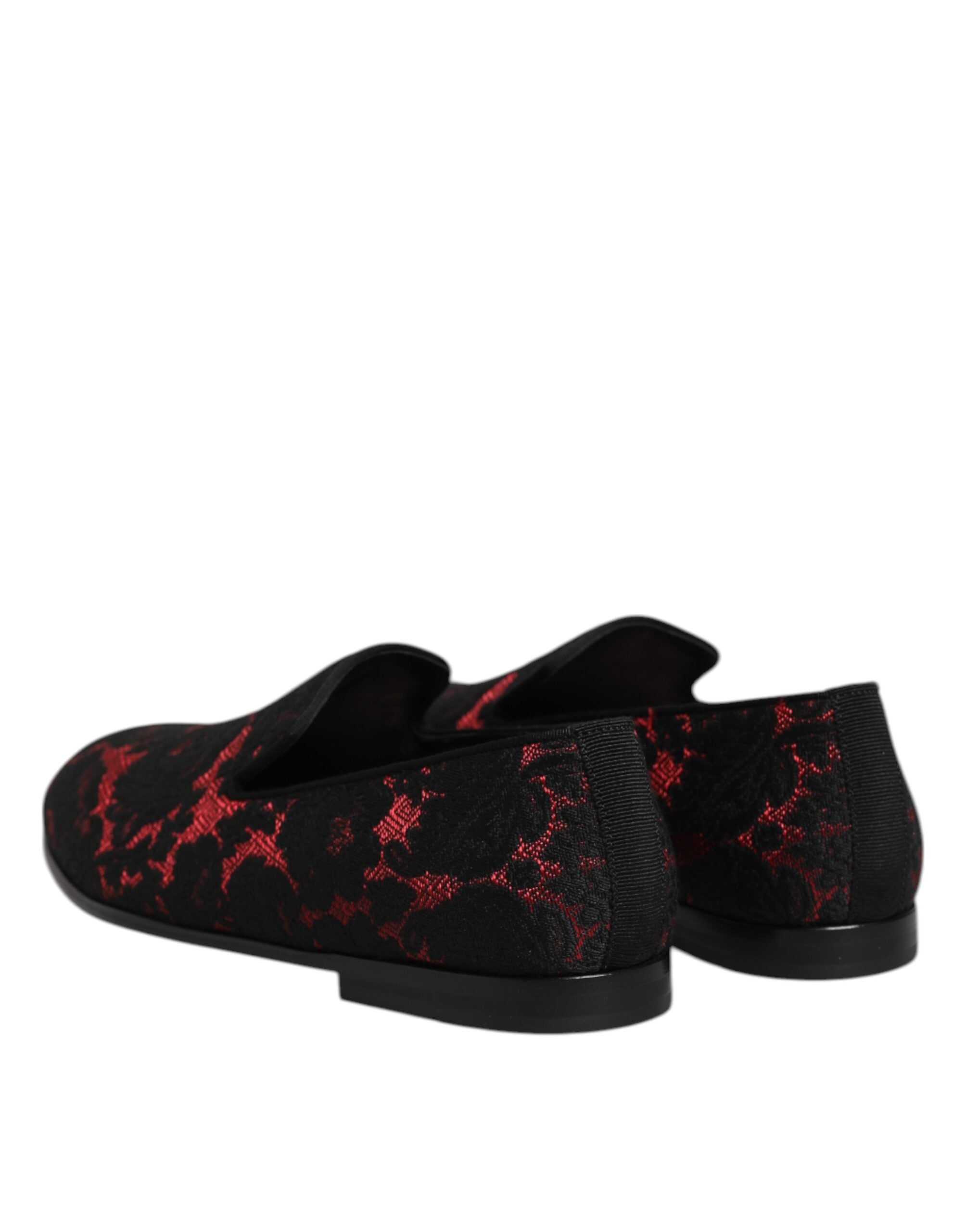 Dolce & Gabbana Red Black Jacquard Slip On Loafers Shoes -   -  Dolce & Gabbana.