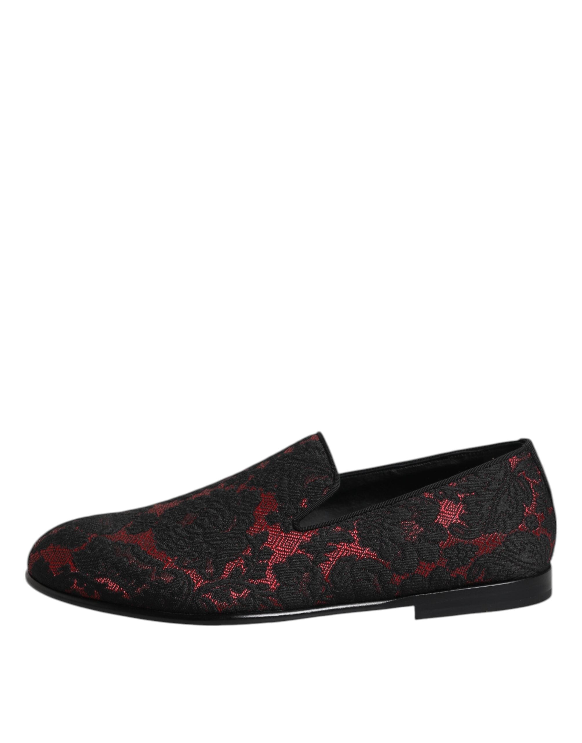 Dolce & Gabbana Red Black Jacquard Slip On Loafers Shoes -   -  Dolce & Gabbana.