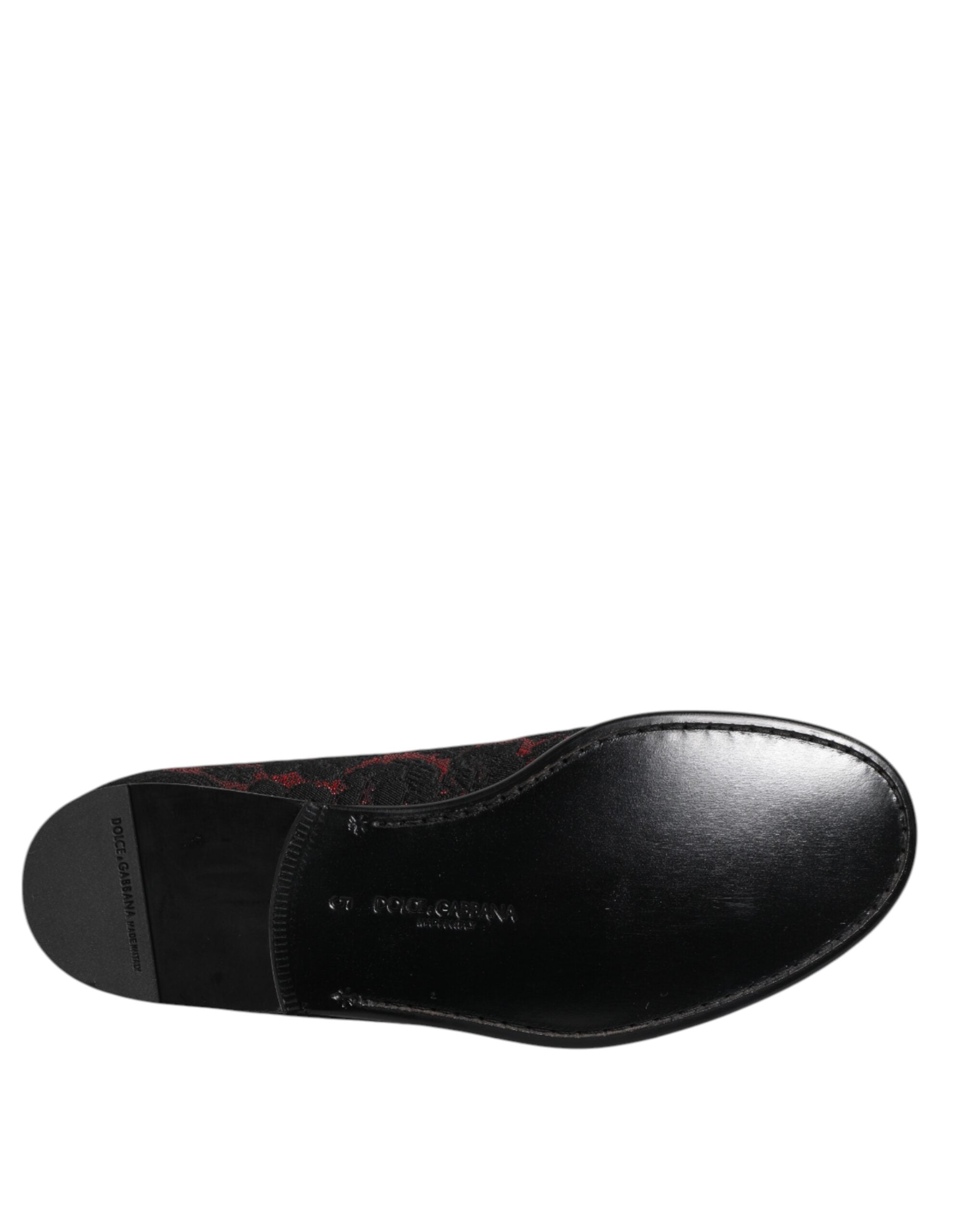 Dolce & Gabbana Red Black Jacquard Slip On Loafers Shoes -   -  Dolce & Gabbana.
