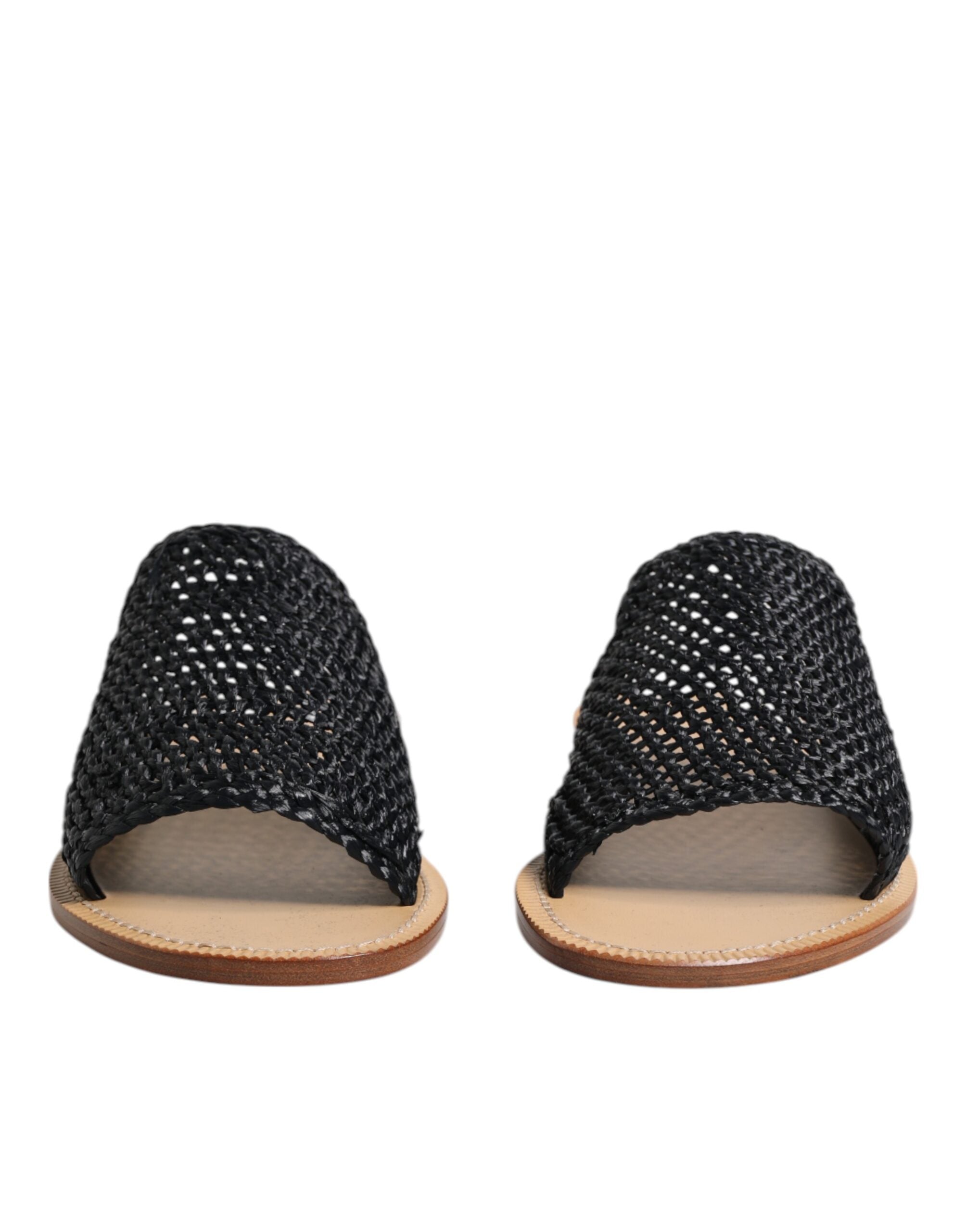 Dolce & Gabbana Black Monochrome Braided Raffia Slides Shoes -   -  Dolce & Gabbana.