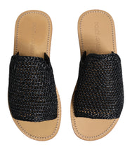 Dolce & Gabbana Black Monochrome Braided Raffia Slides Shoes -   -  Dolce & Gabbana.