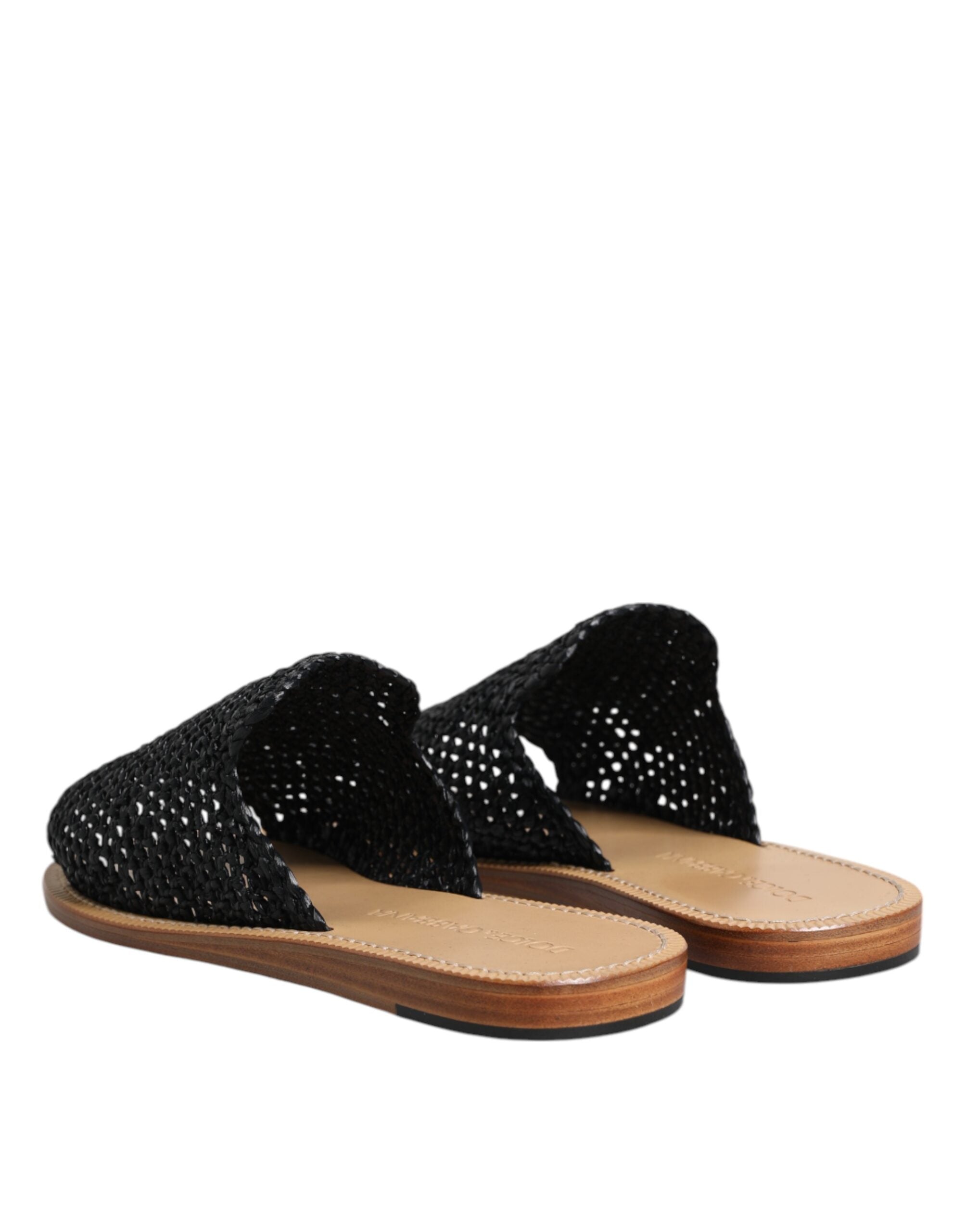 Dolce & Gabbana Black Monochrome Braided Raffia Slides Shoes -   -  Dolce & Gabbana.