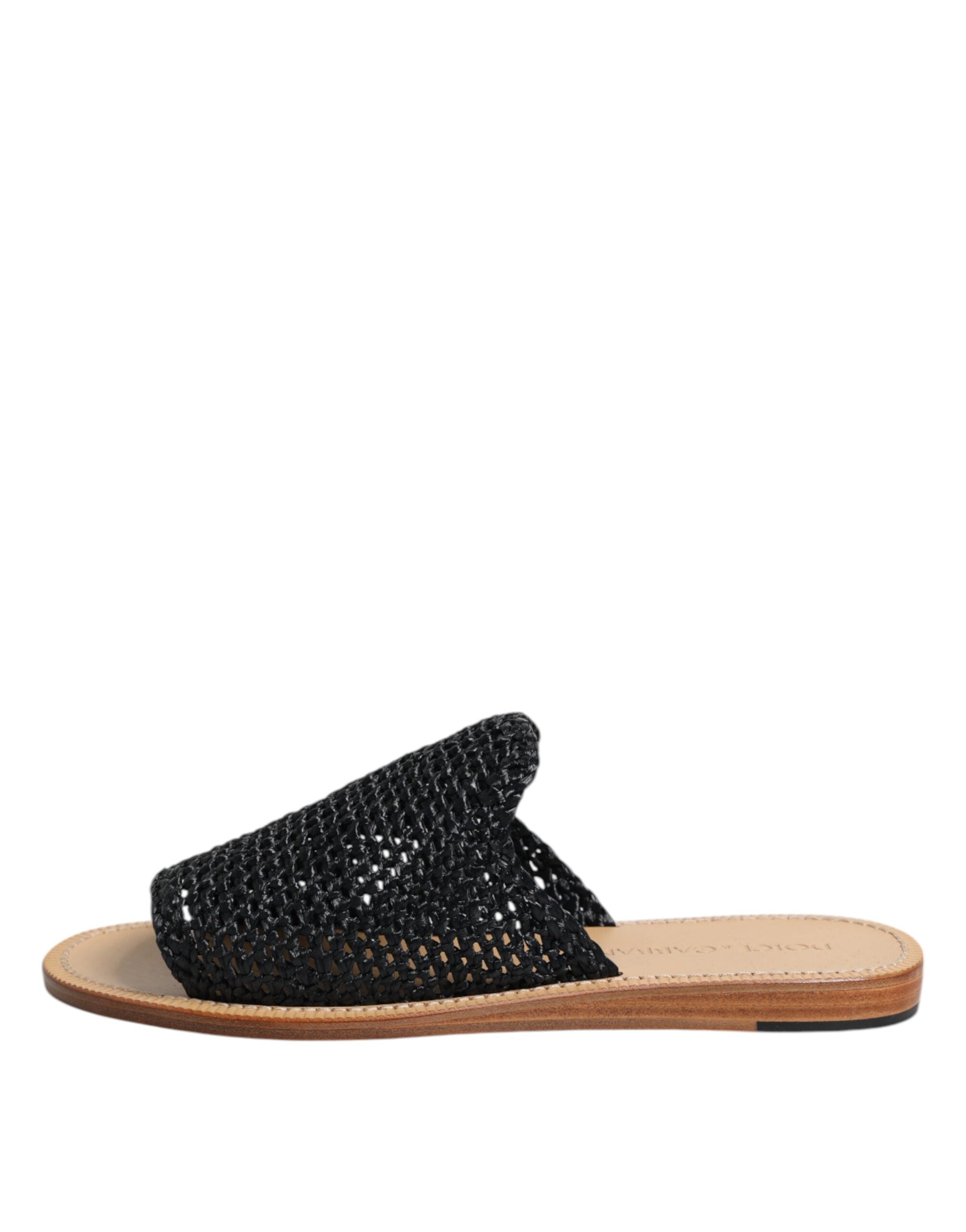 Dolce & Gabbana Black Monochrome Braided Raffia Slides Shoes -   -  Dolce & Gabbana.