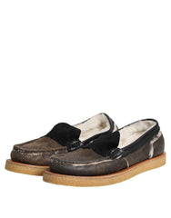 Dolce & Gabbana Brown White Calfskin Leather Loafers Shoes -   -  Dolce & Gabbana.