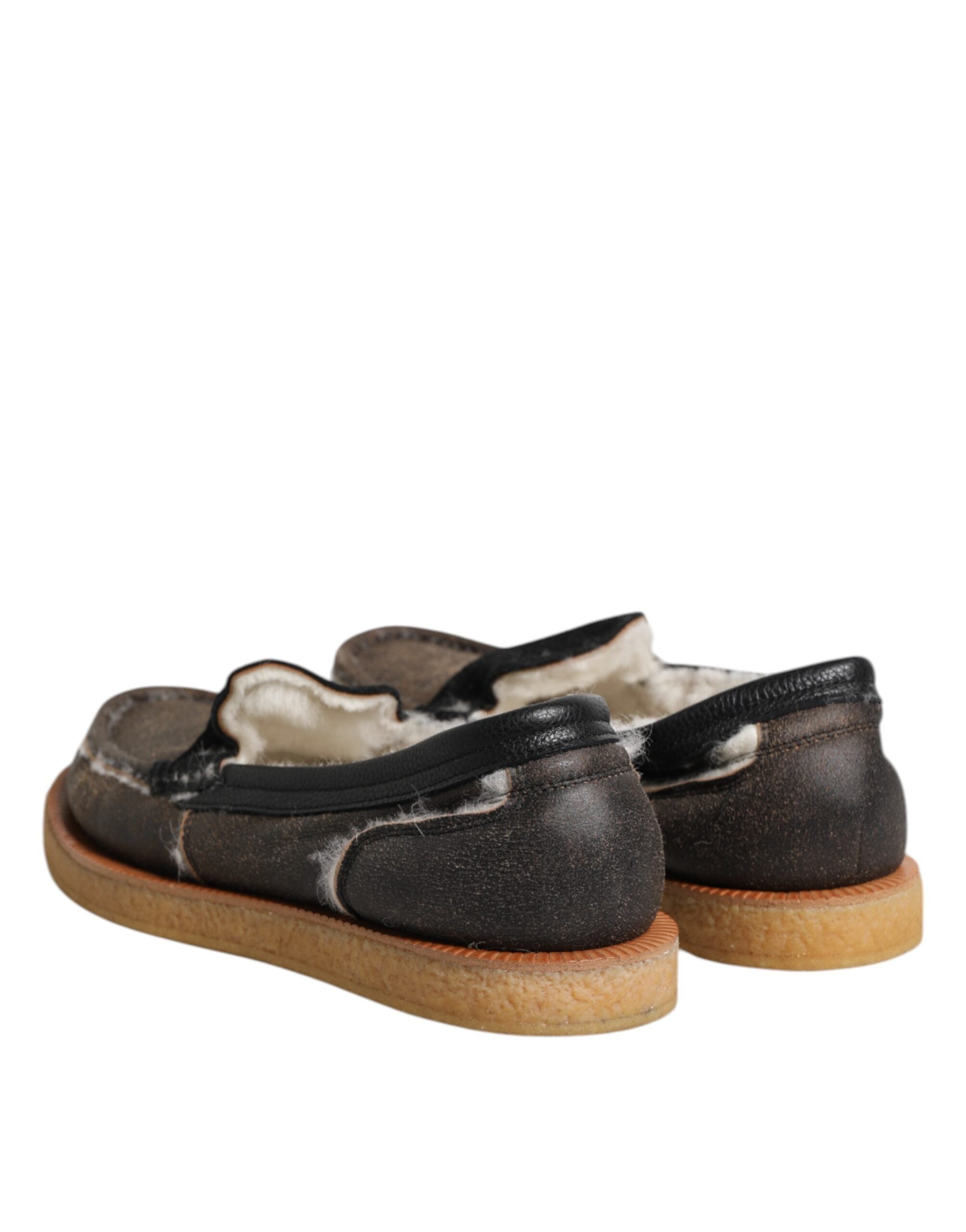 Dolce & Gabbana Brown White Calfskin Leather Loafers Shoes -   -  Dolce & Gabbana.