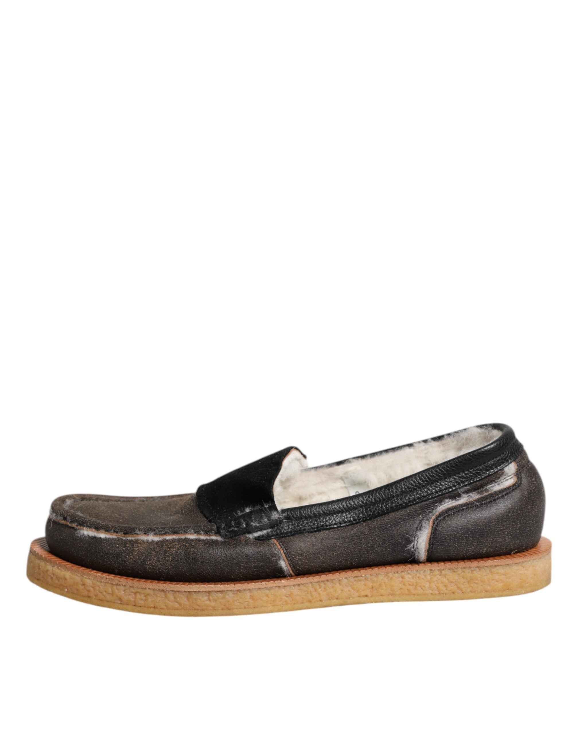 Dolce & Gabbana Brown White Calfskin Leather Loafers Shoes -   -  Dolce & Gabbana.