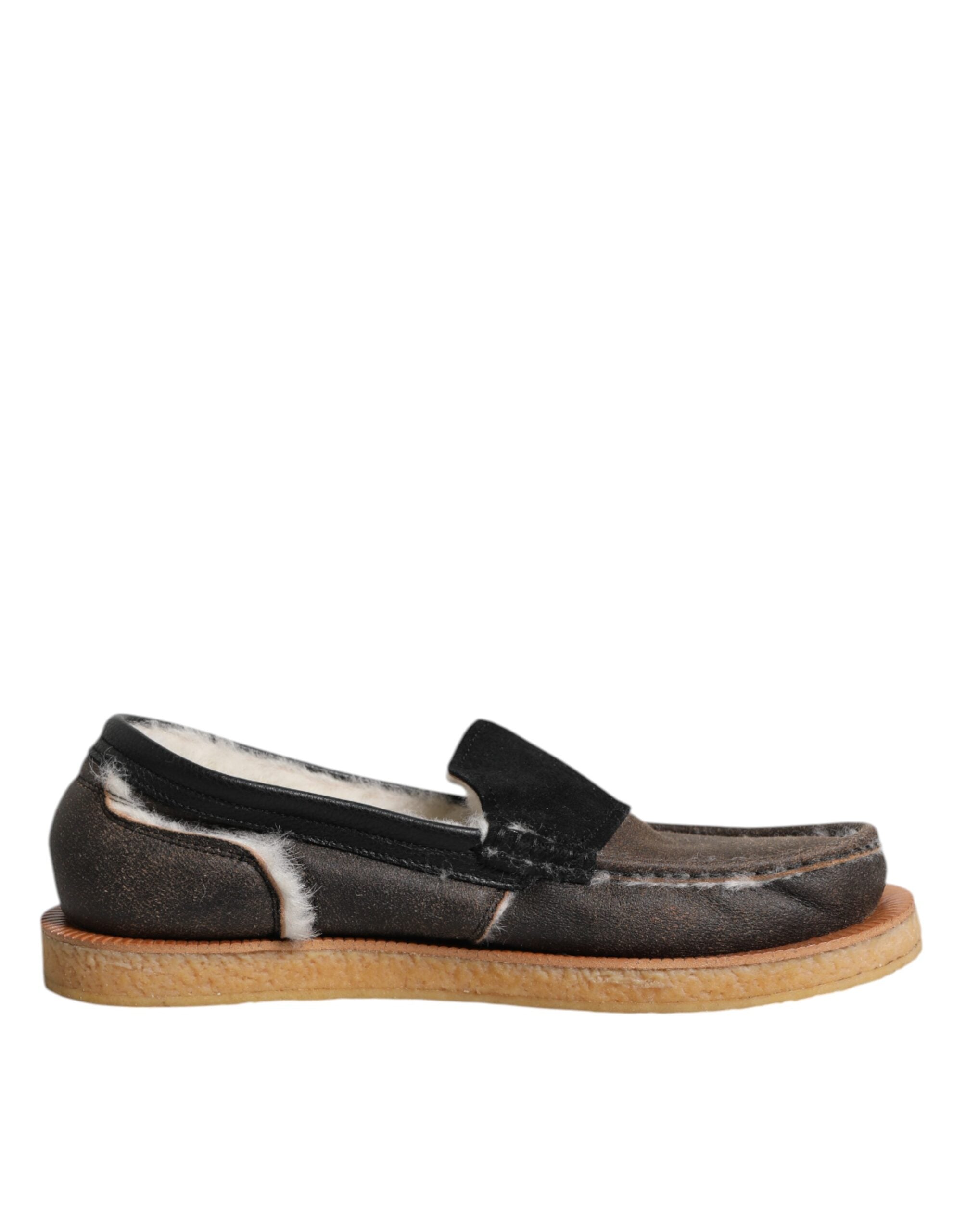 Dolce & Gabbana Brown White Calfskin Leather Loafers Shoes -   -  Dolce & Gabbana.
