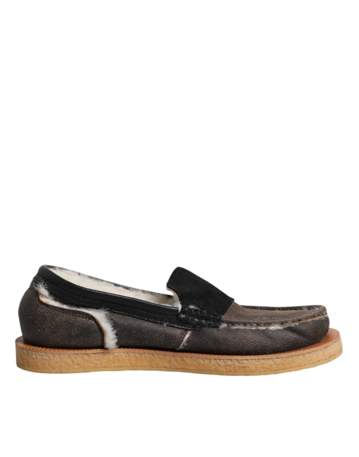 Dolce & Gabbana Brown White Calfskin Leather Loafers Shoes -   -  Dolce & Gabbana.