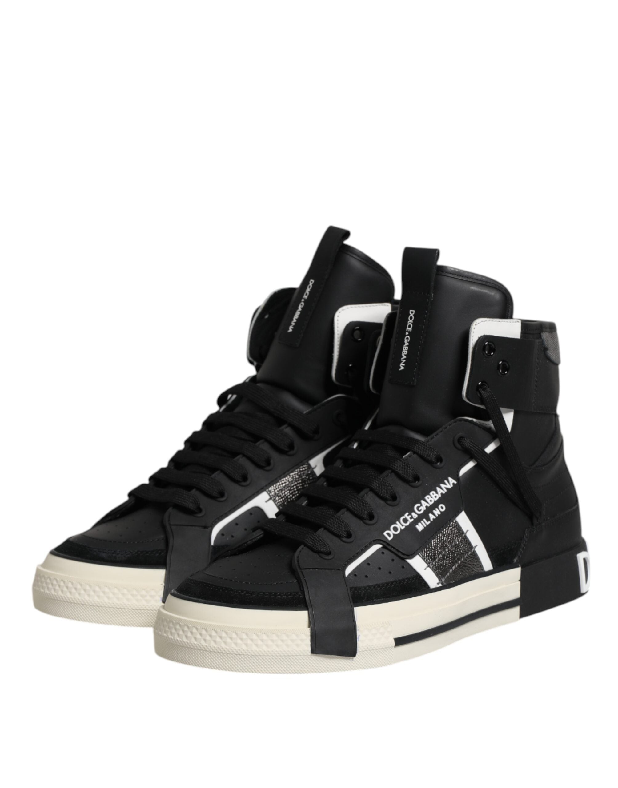 Dolce & Gabbana Black Leather High Top Logo Men Sneakers Shoes -   -  Dolce & Gabbana.