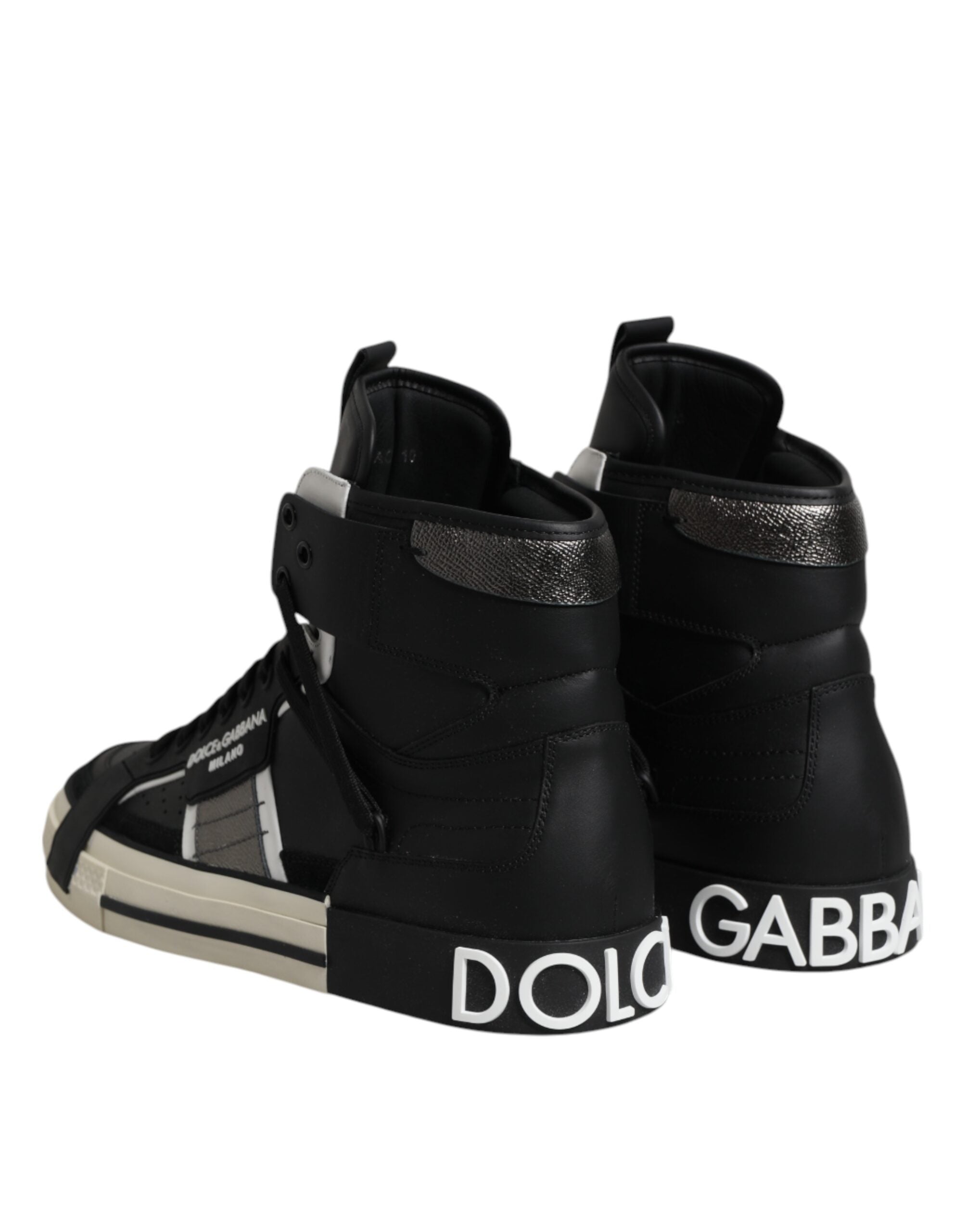 Dolce & Gabbana Black Leather High Top Logo Men Sneakers Shoes -   -  Dolce & Gabbana.