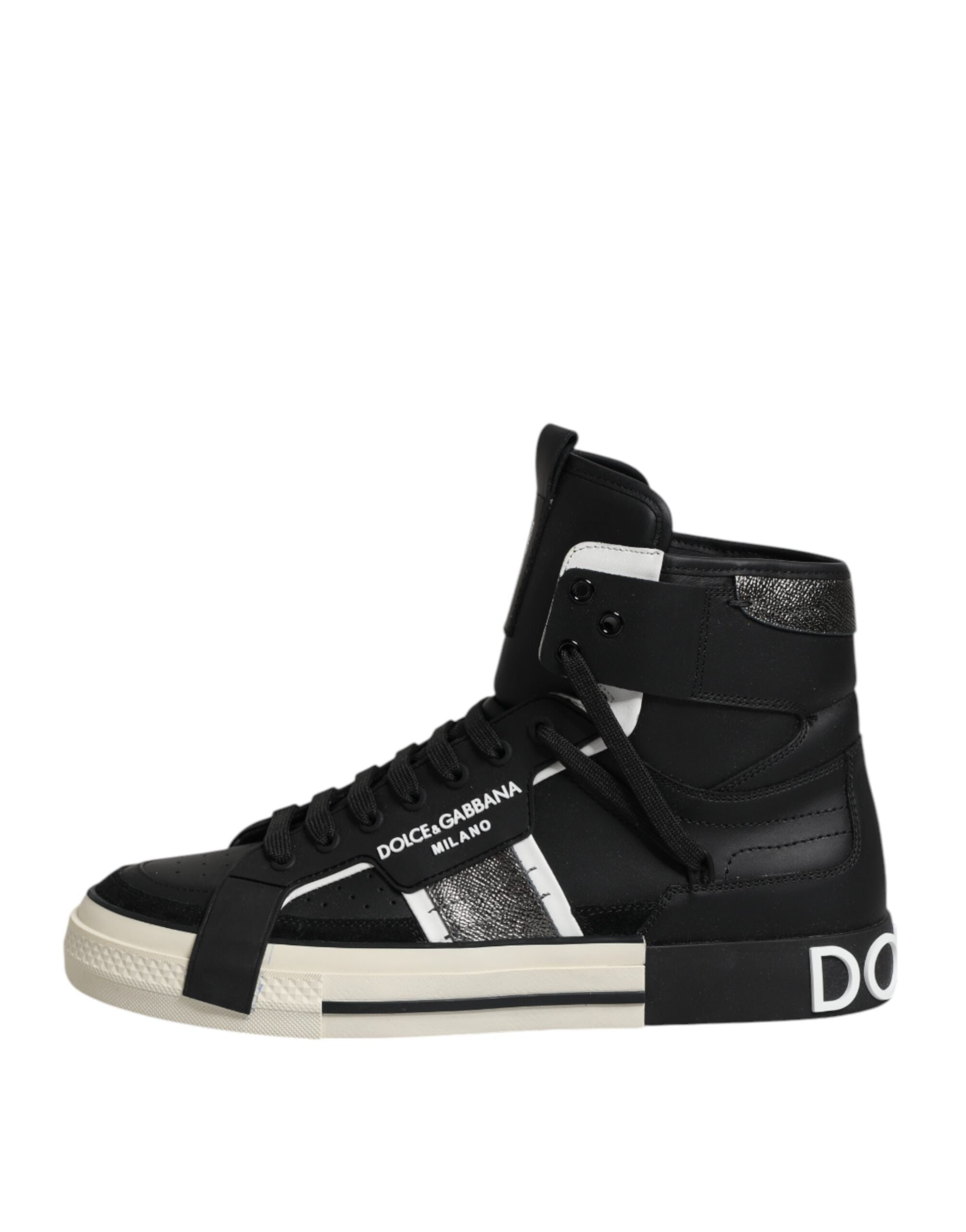 Dolce & Gabbana Black Leather High Top Logo Men Sneakers Shoes -   -  Dolce & Gabbana.