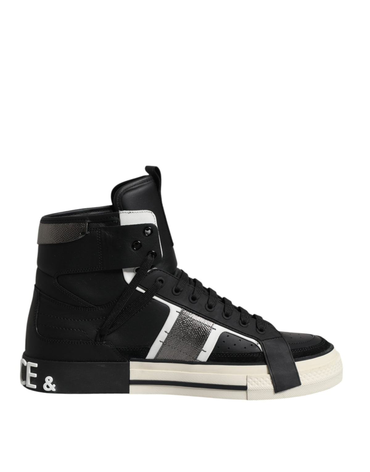 Dolce & Gabbana Black Leather High Top Logo Men Sneakers Shoes -   -  Dolce & Gabbana.