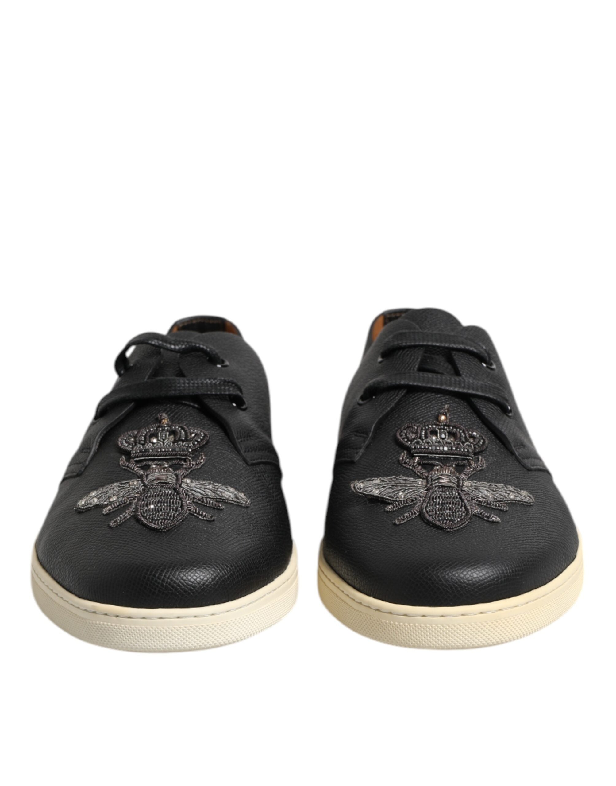 Dolce & Gabbana Black Leather Bee Crown Low Top Sneakers Shoes -   -  Dolce & Gabbana.