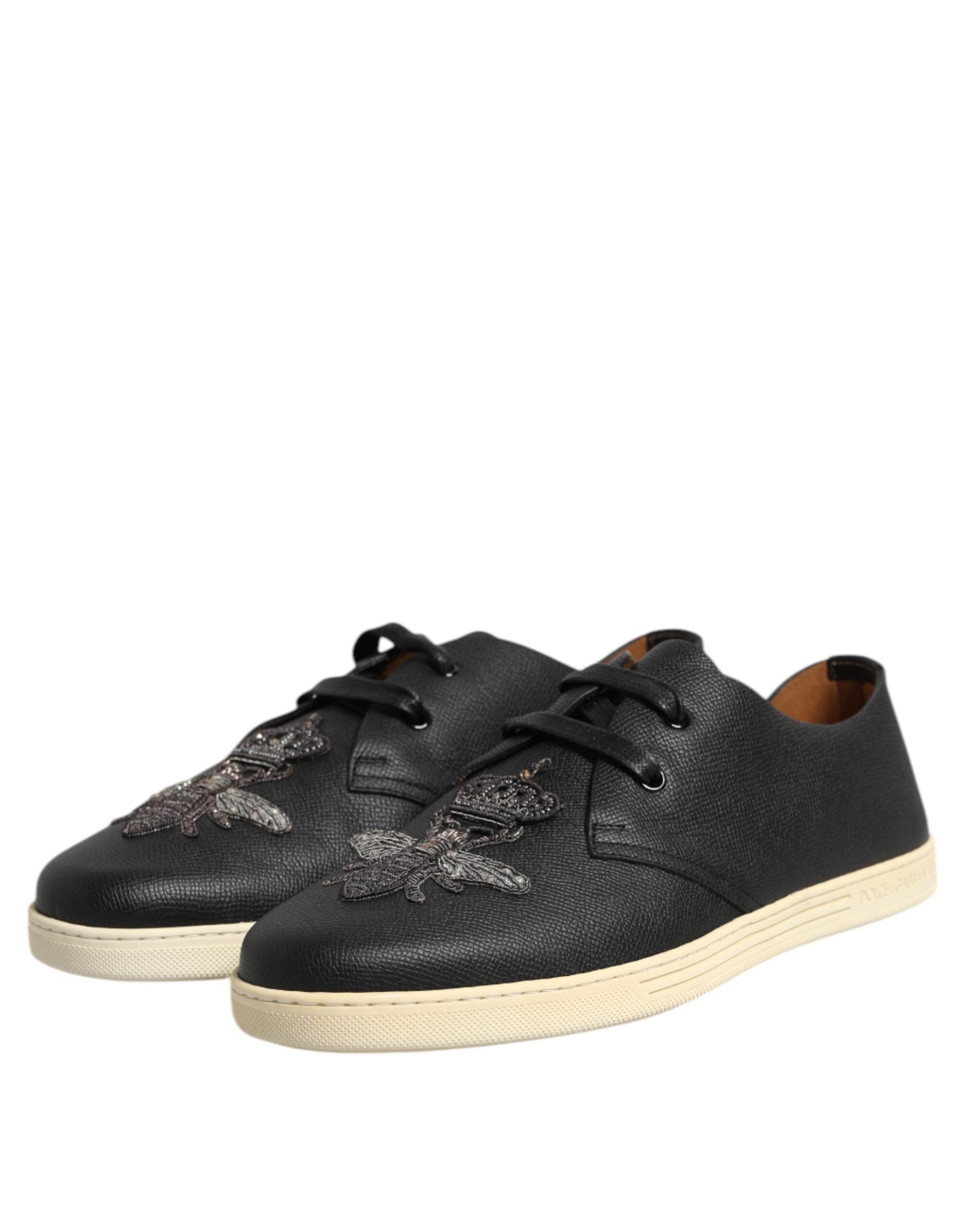 Dolce & Gabbana Black Leather Bee Crown Low Top Sneakers Shoes -   -  Dolce & Gabbana.