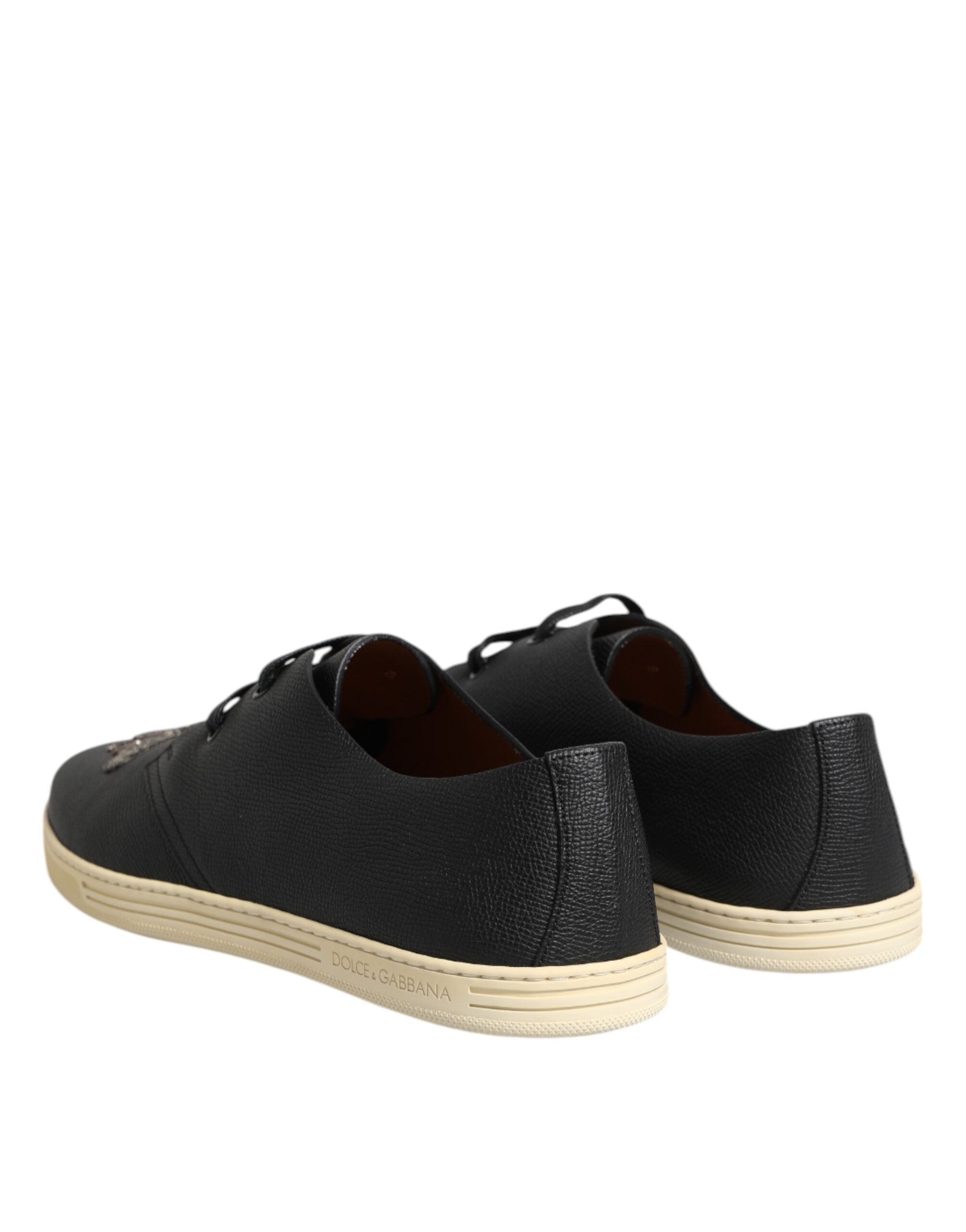 Dolce & Gabbana Black Leather Bee Crown Low Top Sneakers Shoes -   -  Dolce & Gabbana.