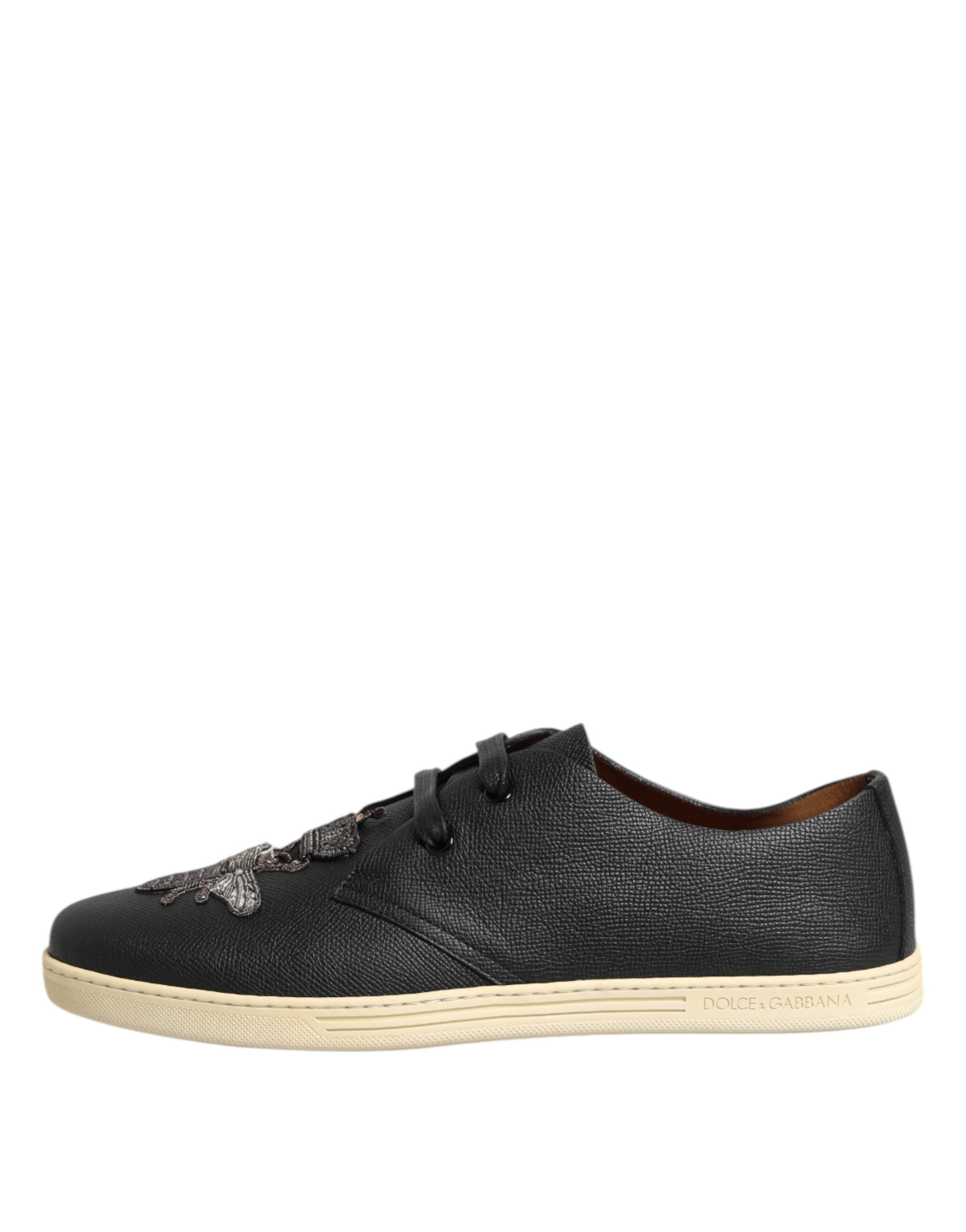 Dolce & Gabbana Black Leather Bee Crown Low Top Sneakers Shoes -   -  Dolce & Gabbana.