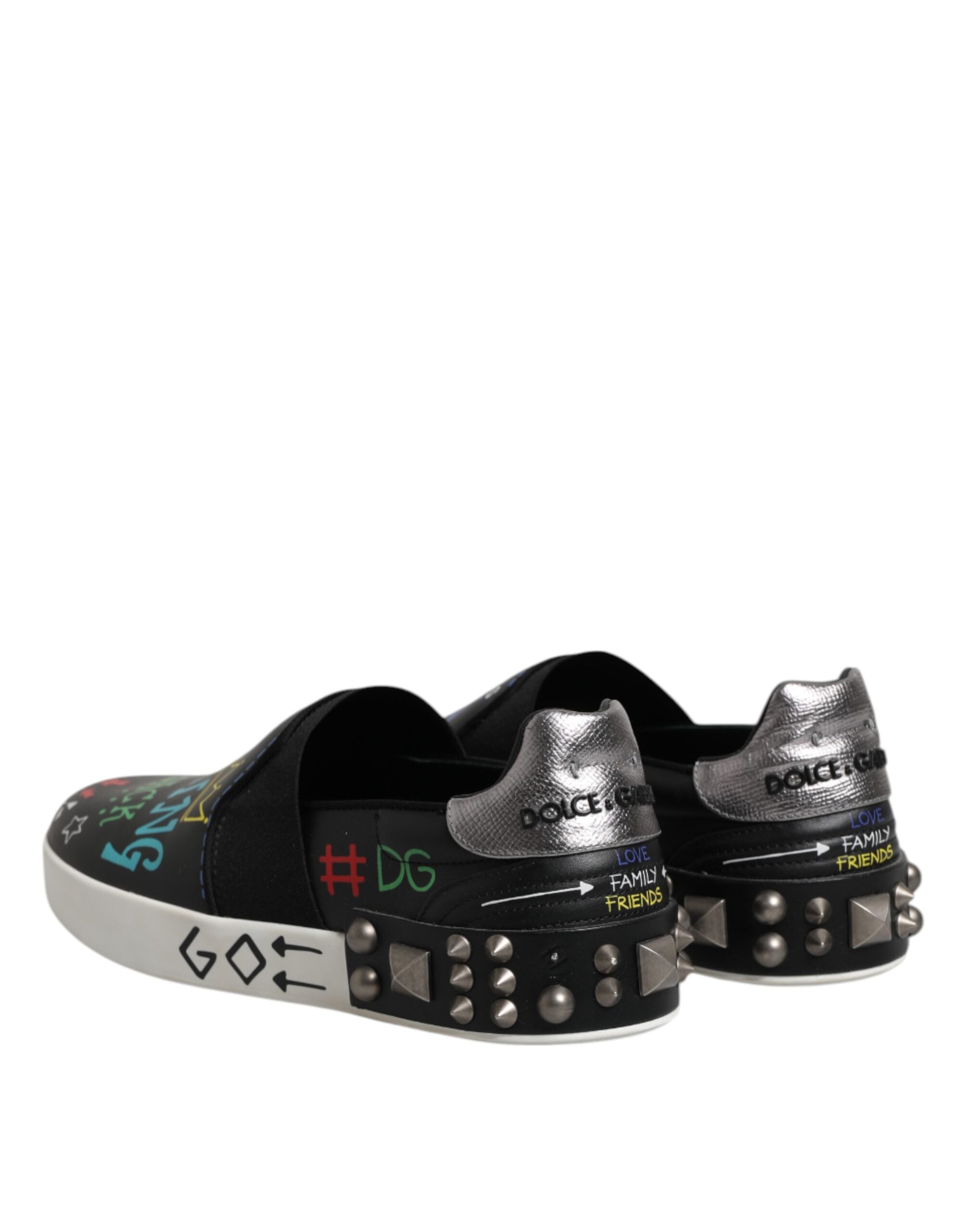 Dolce & Gabbana Black Leather Studded Graffiti Sneakers Shoes -   -  Dolce & Gabbana.