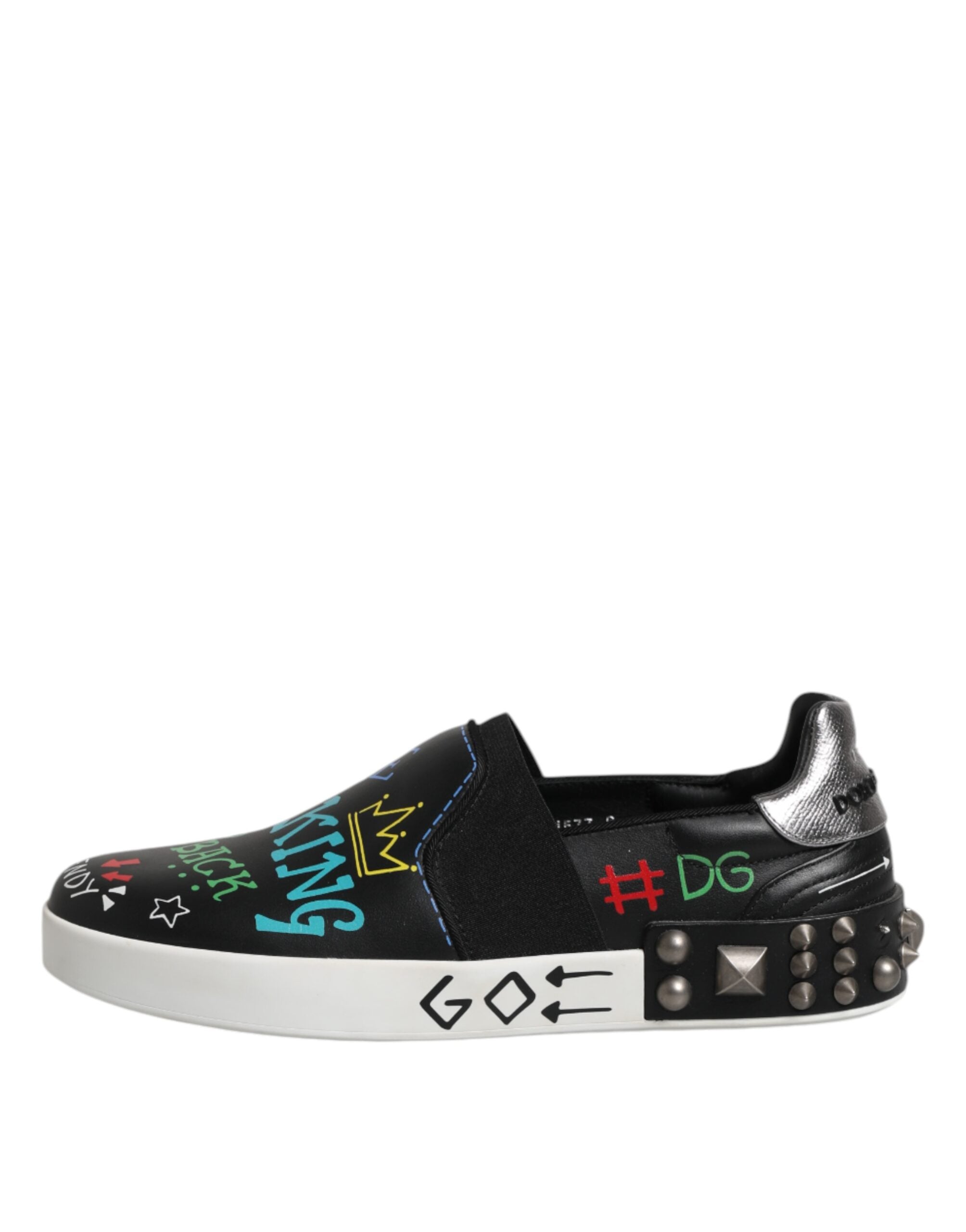 Dolce & Gabbana Black Leather Studded Graffiti Sneakers Shoes -   -  Dolce & Gabbana.