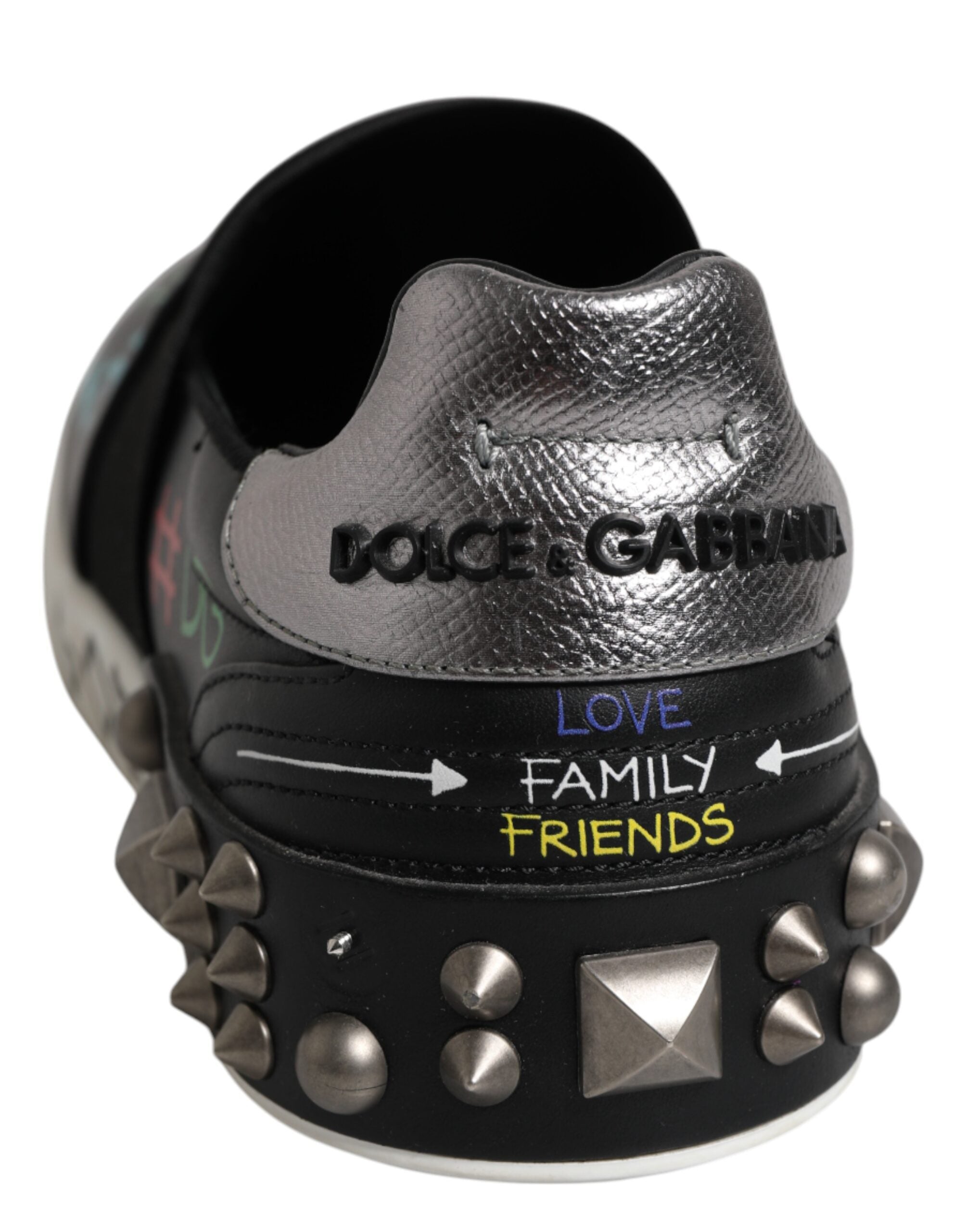 Dolce & Gabbana Black Leather Studded Graffiti Sneakers Shoes -   -  Dolce & Gabbana.
