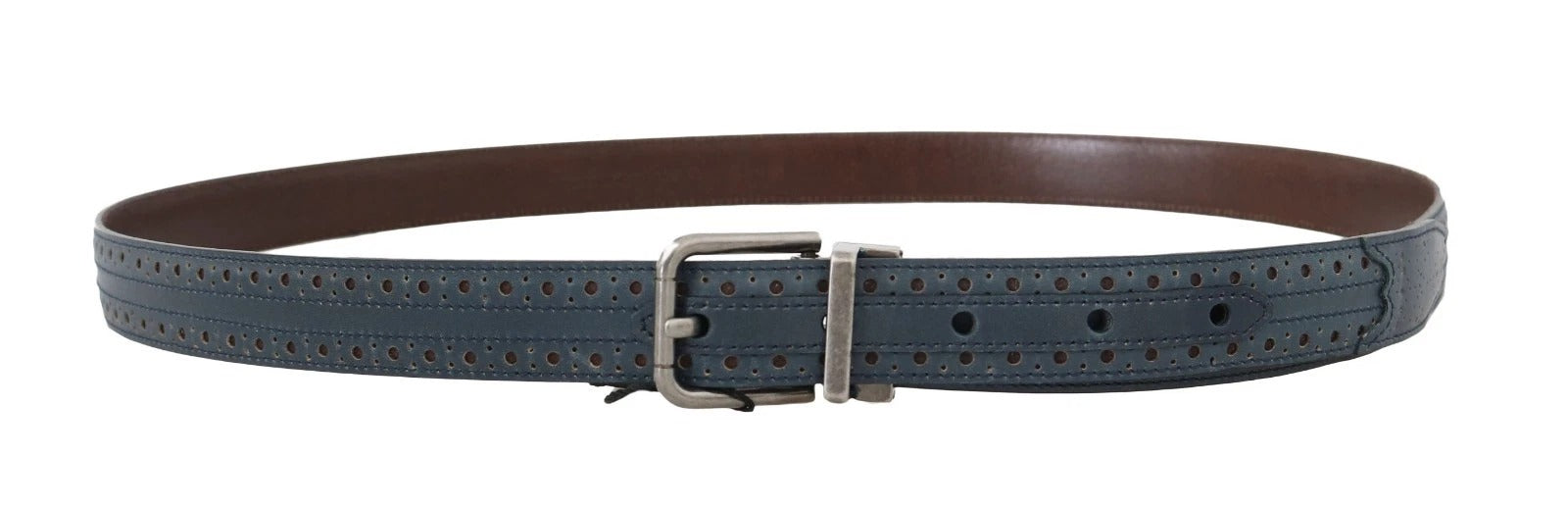 Dolce & Gabbana Blue Perforated Leather Gray Buckle Belt -   -  Dolce & Gabbana.