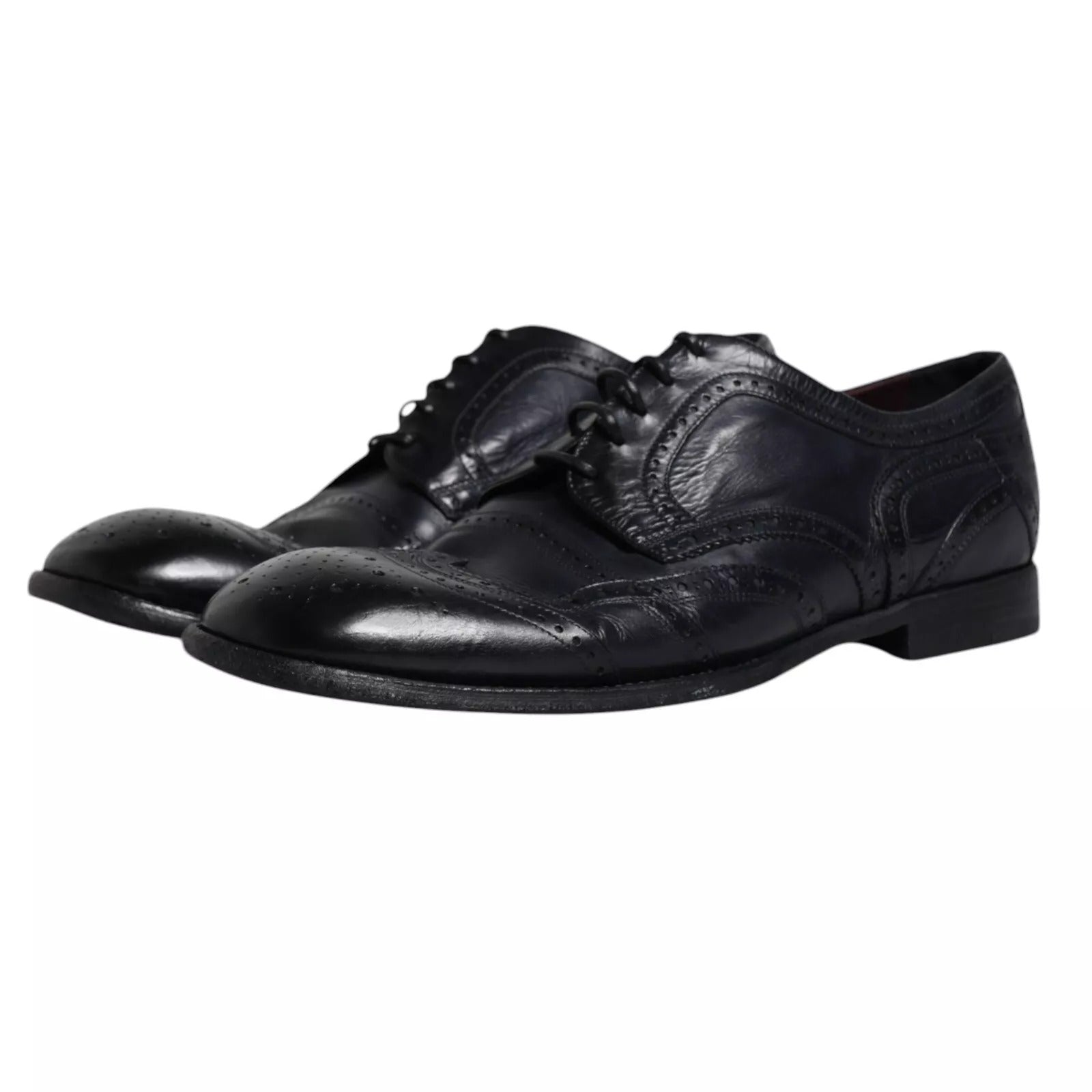 Dolce & Gabbana Dark Blue Leather Derby Wingtip Formal Shoes -   -  Dolce & Gabbana.