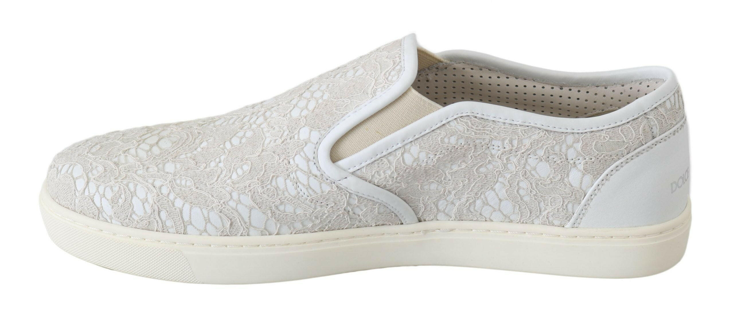 Dolce & Gabbana White Leather Lace Slip On Loafers Shoes -   -  Dolce & Gabbana.