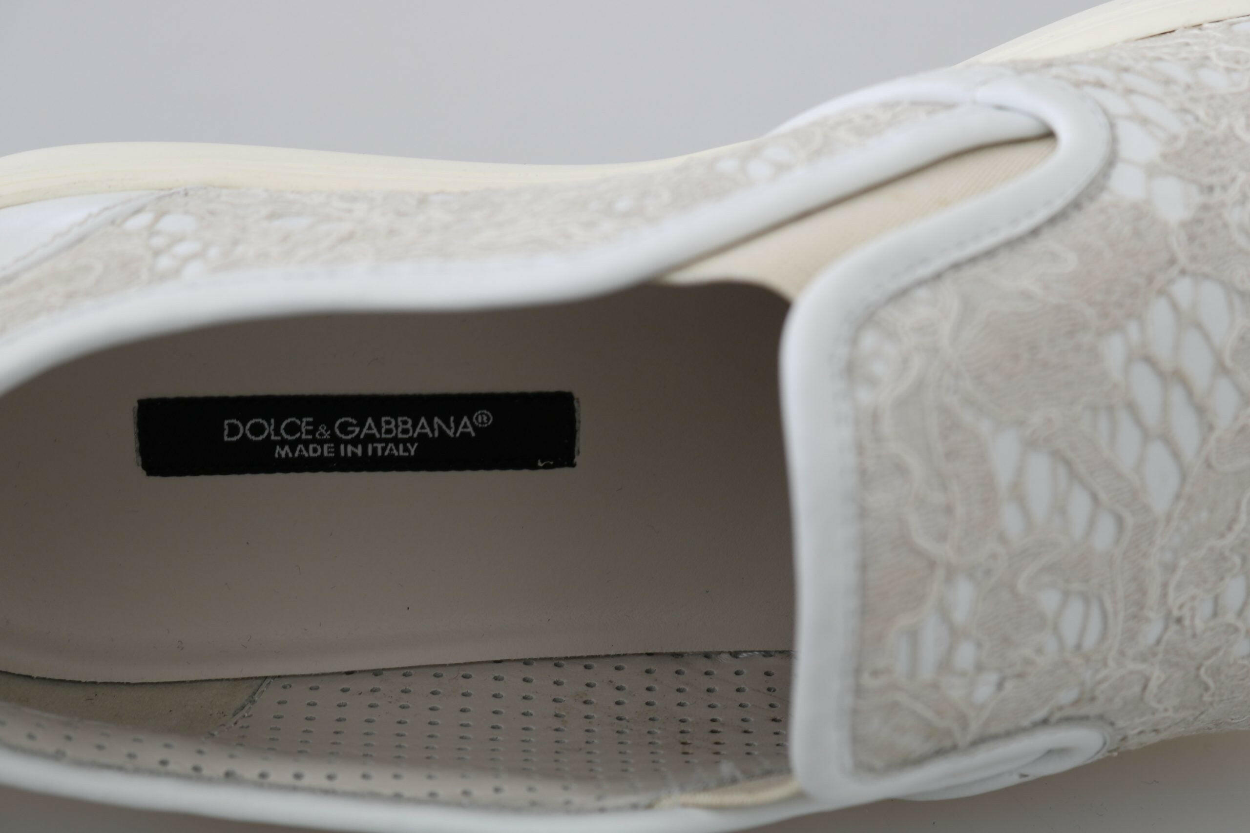 Dolce & Gabbana White Leather Lace Slip On Loafers Shoes -   -  Dolce & Gabbana.