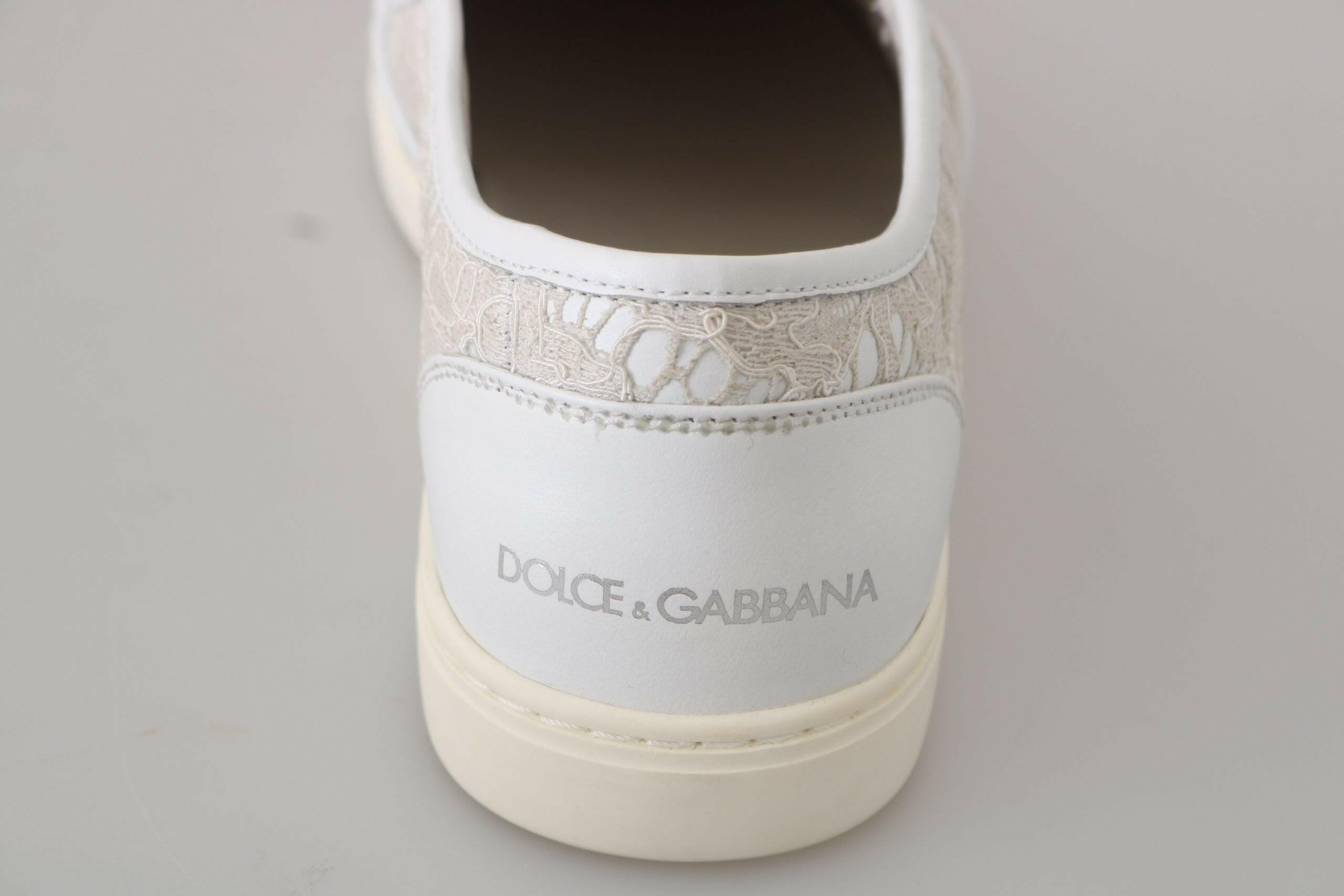 Dolce & Gabbana White Leather Lace Slip On Loafers Shoes -   -  Dolce & Gabbana.
