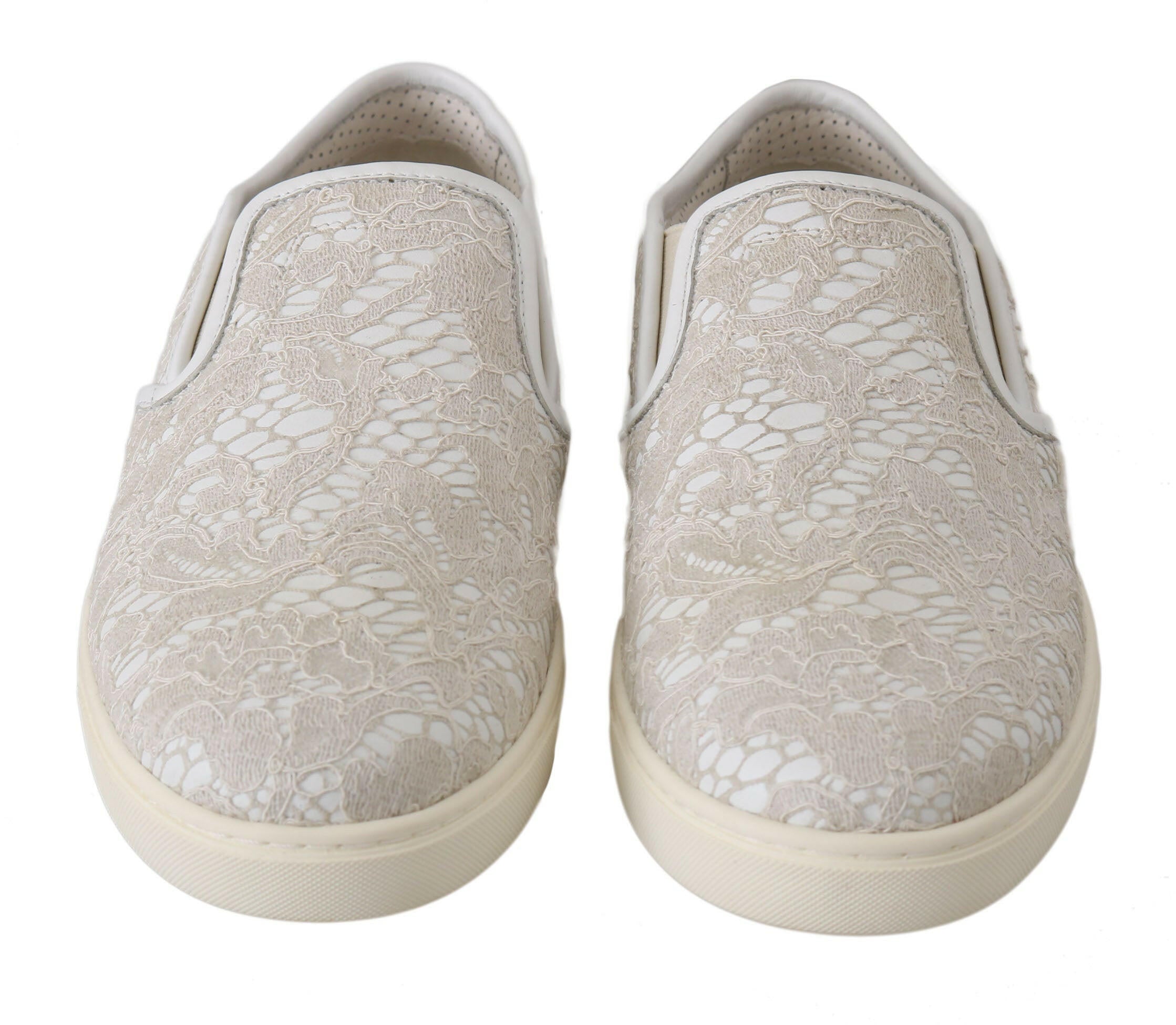 Dolce & Gabbana White Leather Lace Slip On Loafers Shoes -   -  Dolce & Gabbana.