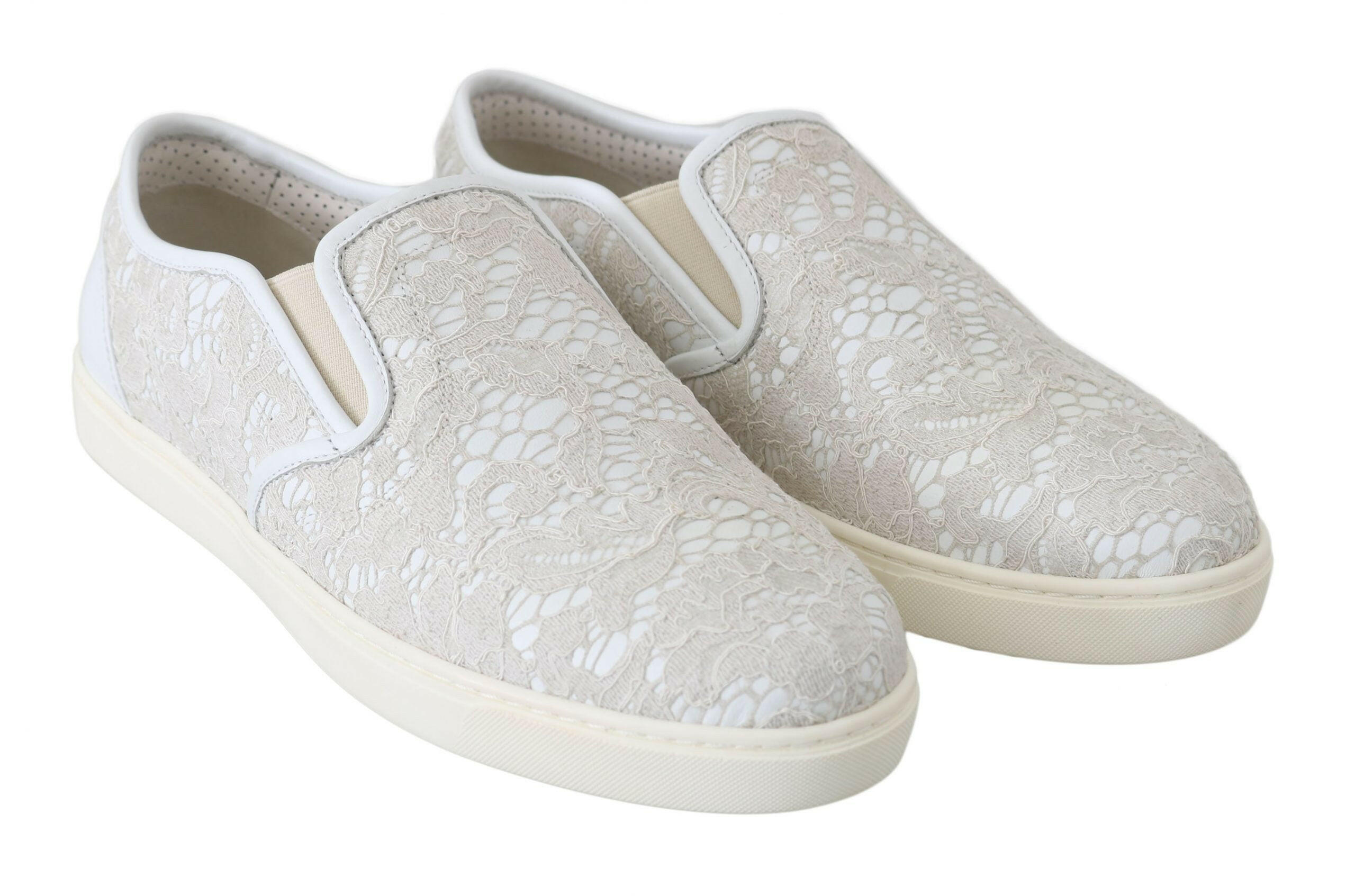 Dolce & Gabbana White Leather Lace Slip On Loafers Shoes -   -  Dolce & Gabbana.