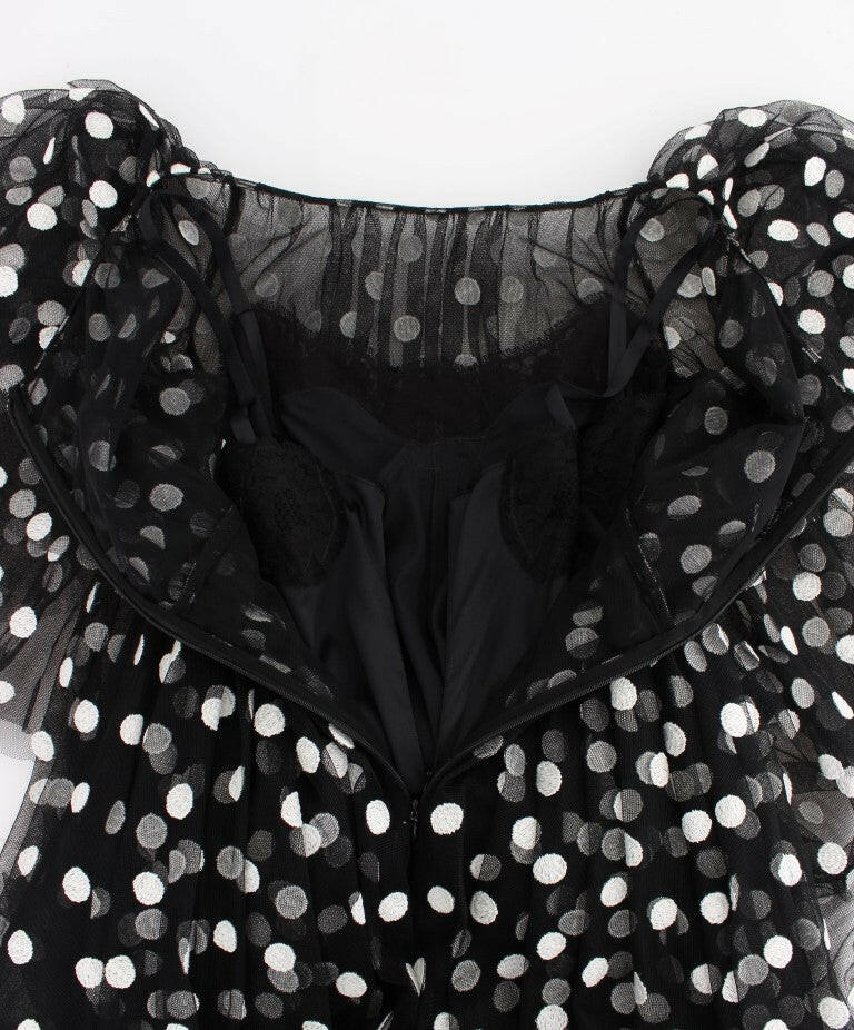 Dolce & Gabbana Black White Polka Dotted Ruffled Dress -   -  Dolce & Gabbana.