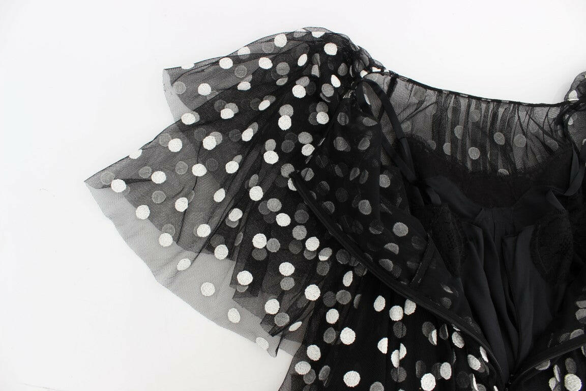 Dolce & Gabbana Black White Polka Dotted Ruffled Dress -   -  Dolce & Gabbana.