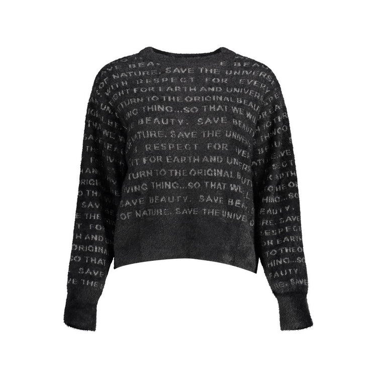 Desigual - Bold Graphic Text Print Cropped Knit Sweater - Black Desigual