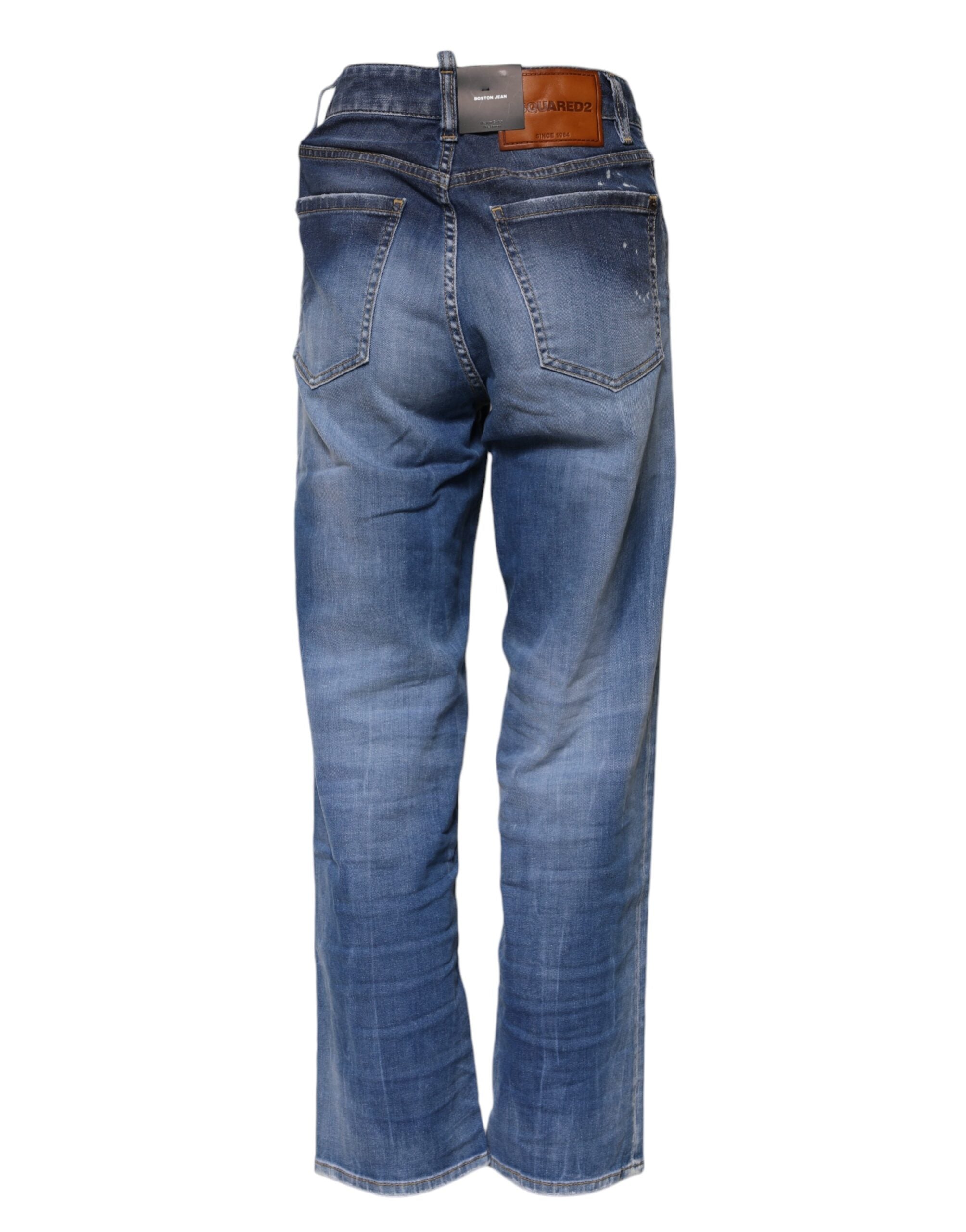 Dsquared² Blue Washed Cotton Mid Waist Straight Jeans -   -  Dsquared².