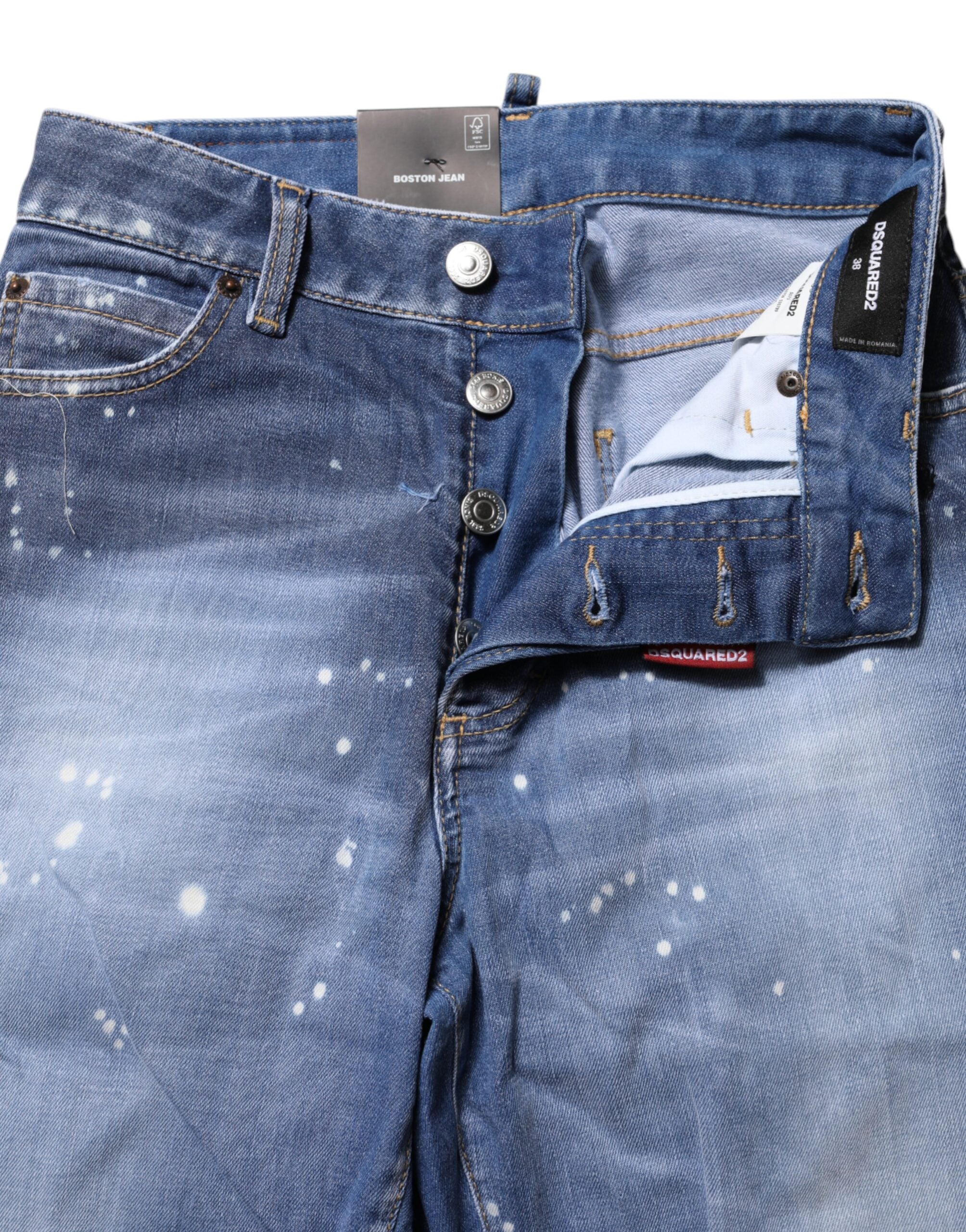Dsquared² Blue Washed Cotton Mid Waist Straight Jeans -   -  Dsquared².