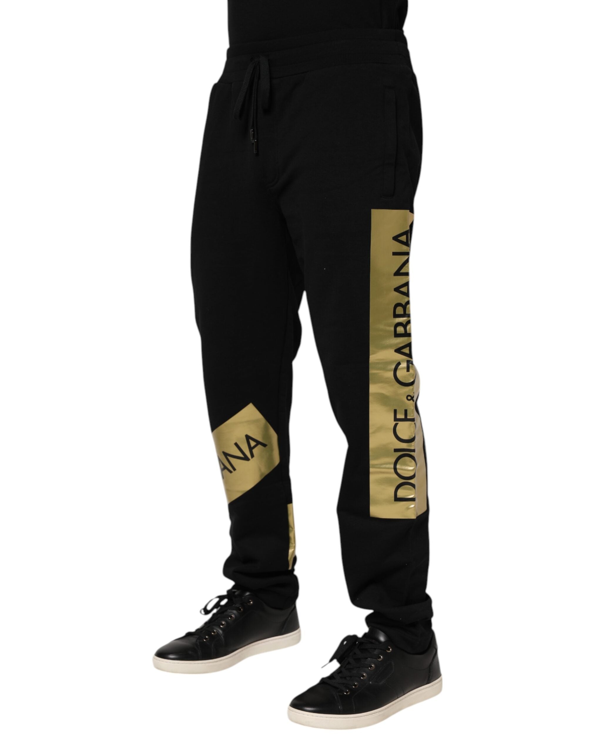 Dolce & Gabbana Black Cotton Logo Tape Men Jogger Pants -   -  Dolce & Gabbana.