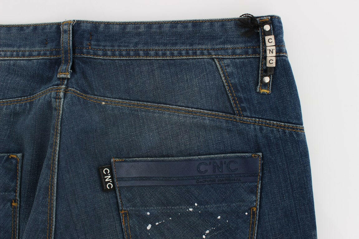 Costume National Blue Wash Paint Slim Fit Pants Jeans -   -  Costume National.