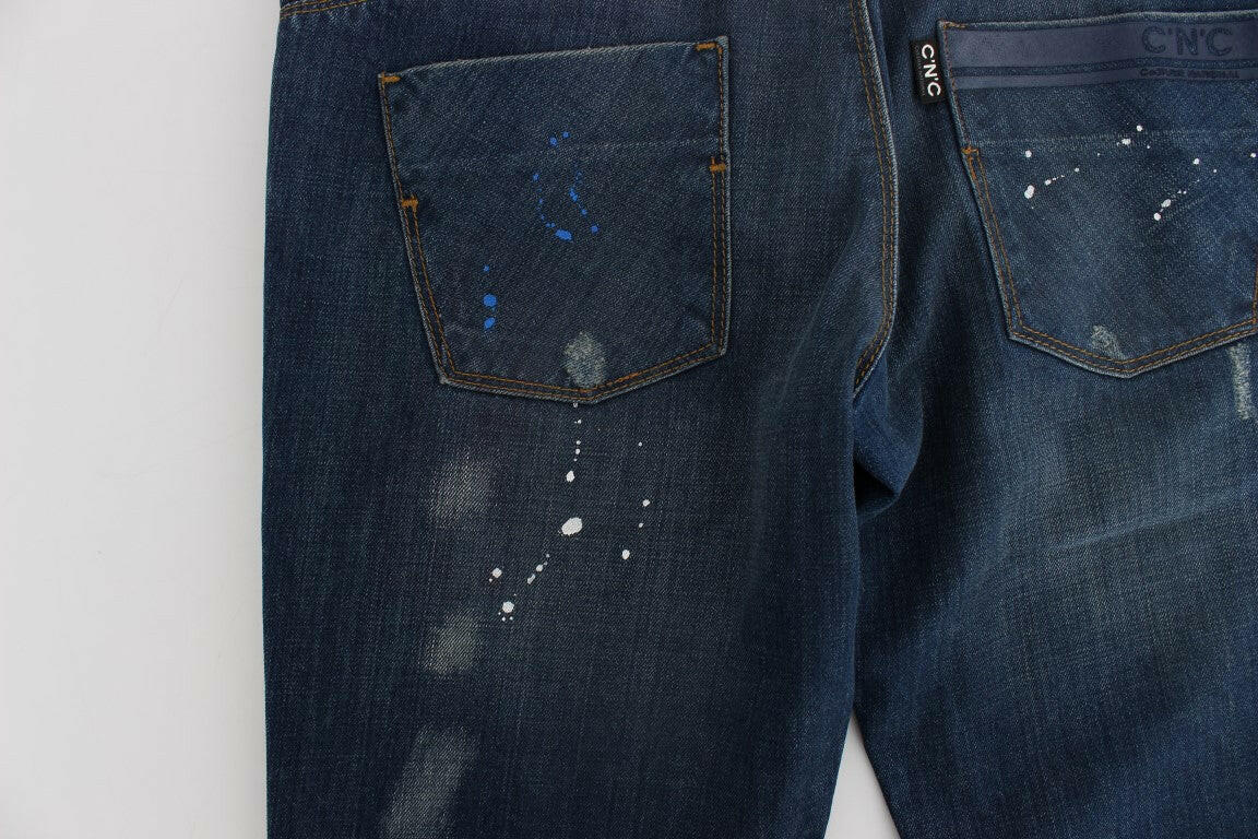 Costume National Blue Wash Paint Slim Fit Pants Jeans -   -  Costume National.