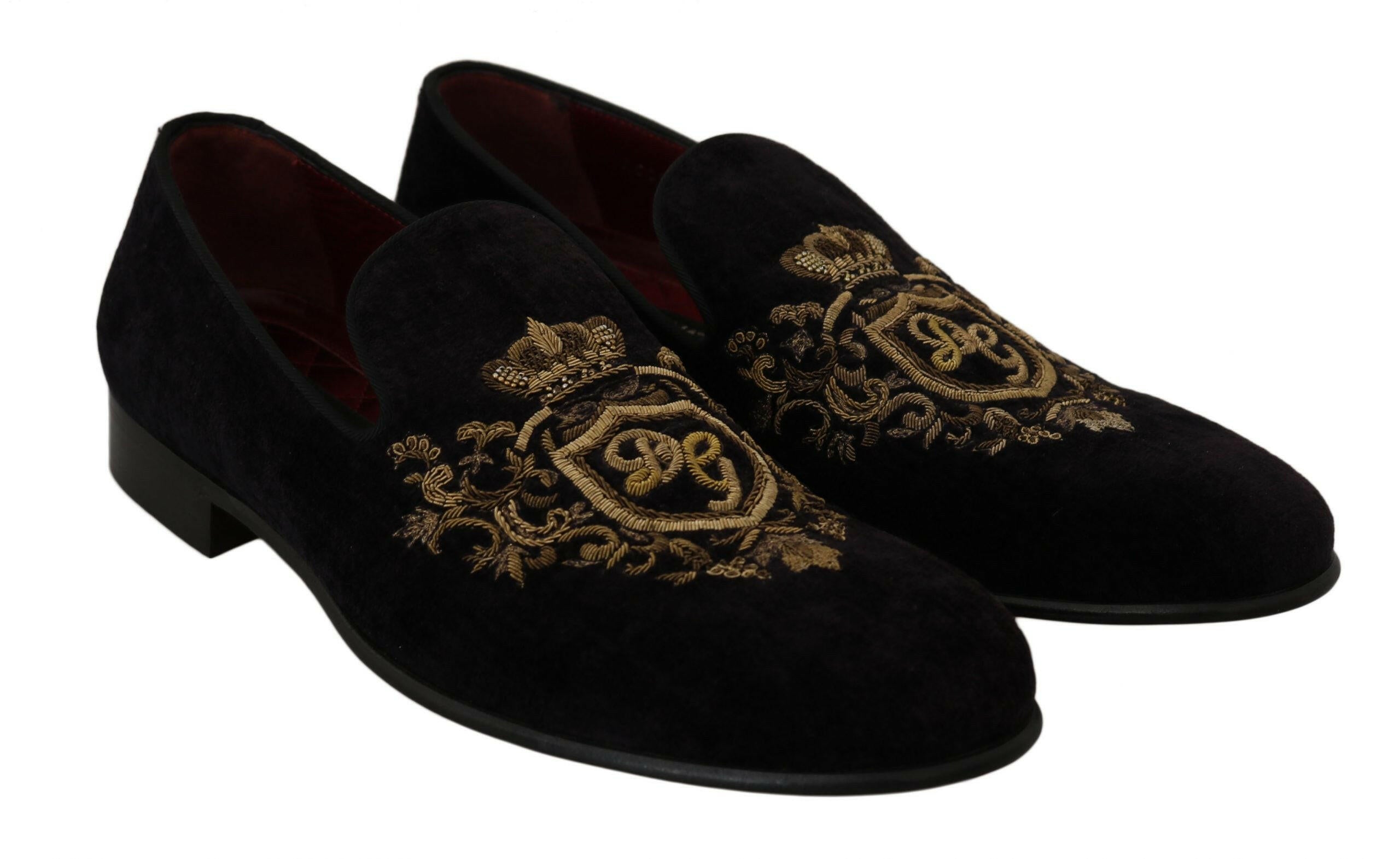 Dolce & Gabbana Loafers Black Velvet Gold Crown -   -  Dolce & Gabbana.