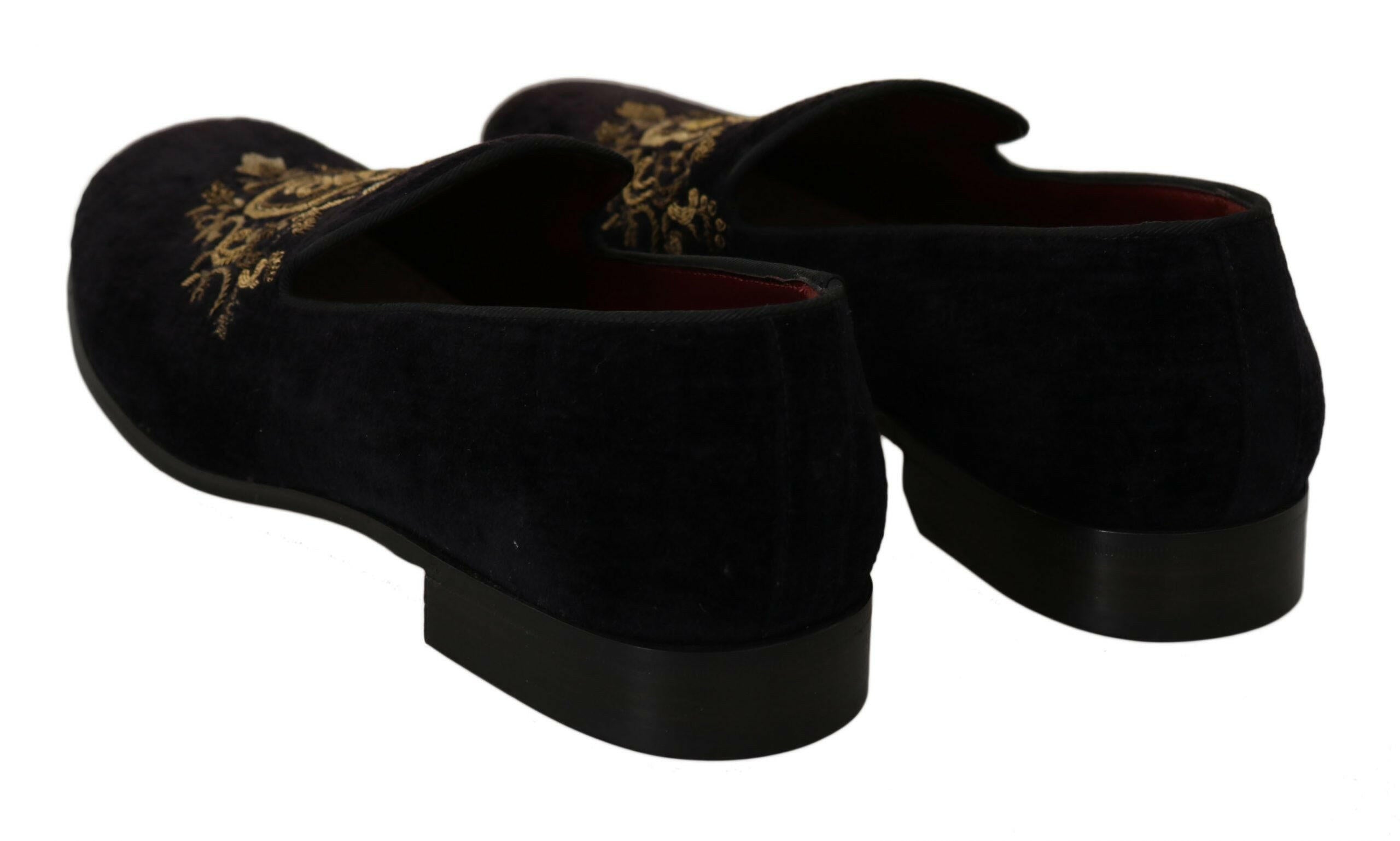 Dolce & Gabbana Loafers Black Velvet Gold Crown -   -  Dolce & Gabbana.