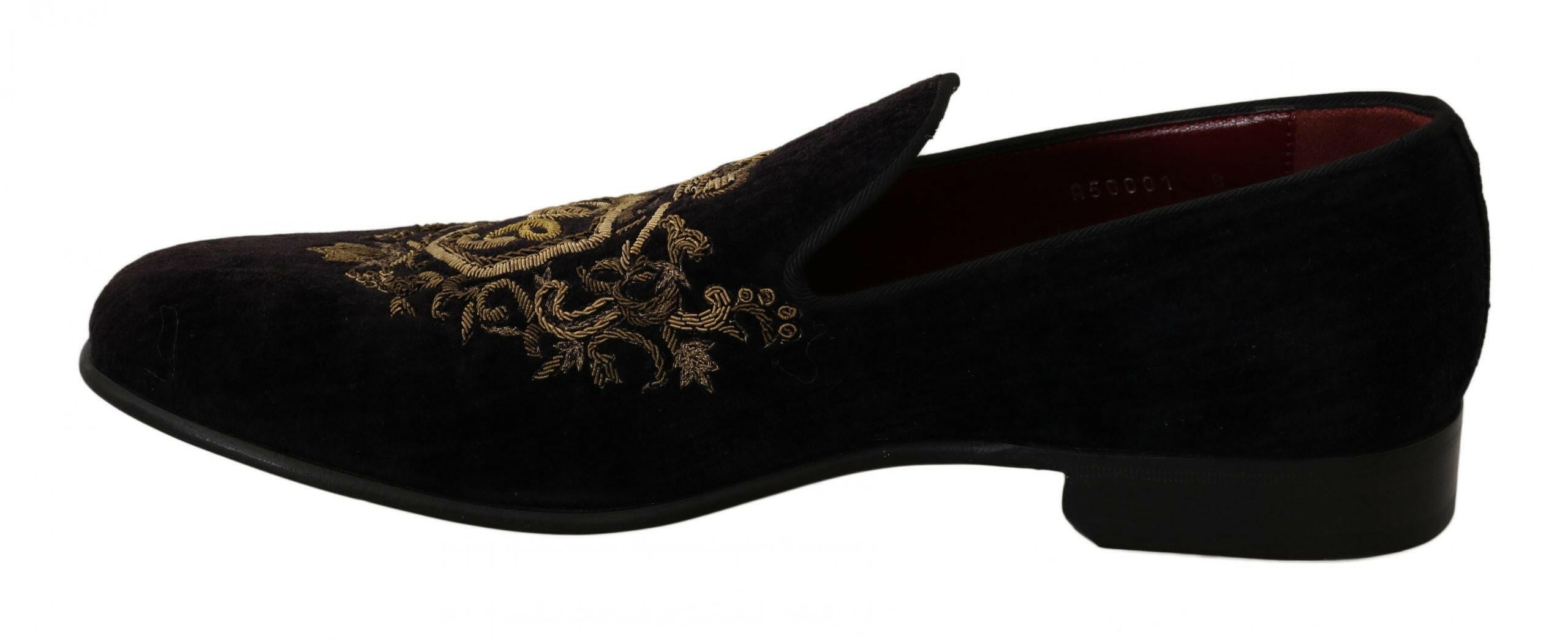 Dolce & Gabbana Loafers Black Velvet Gold Crown -   -  Dolce & Gabbana.