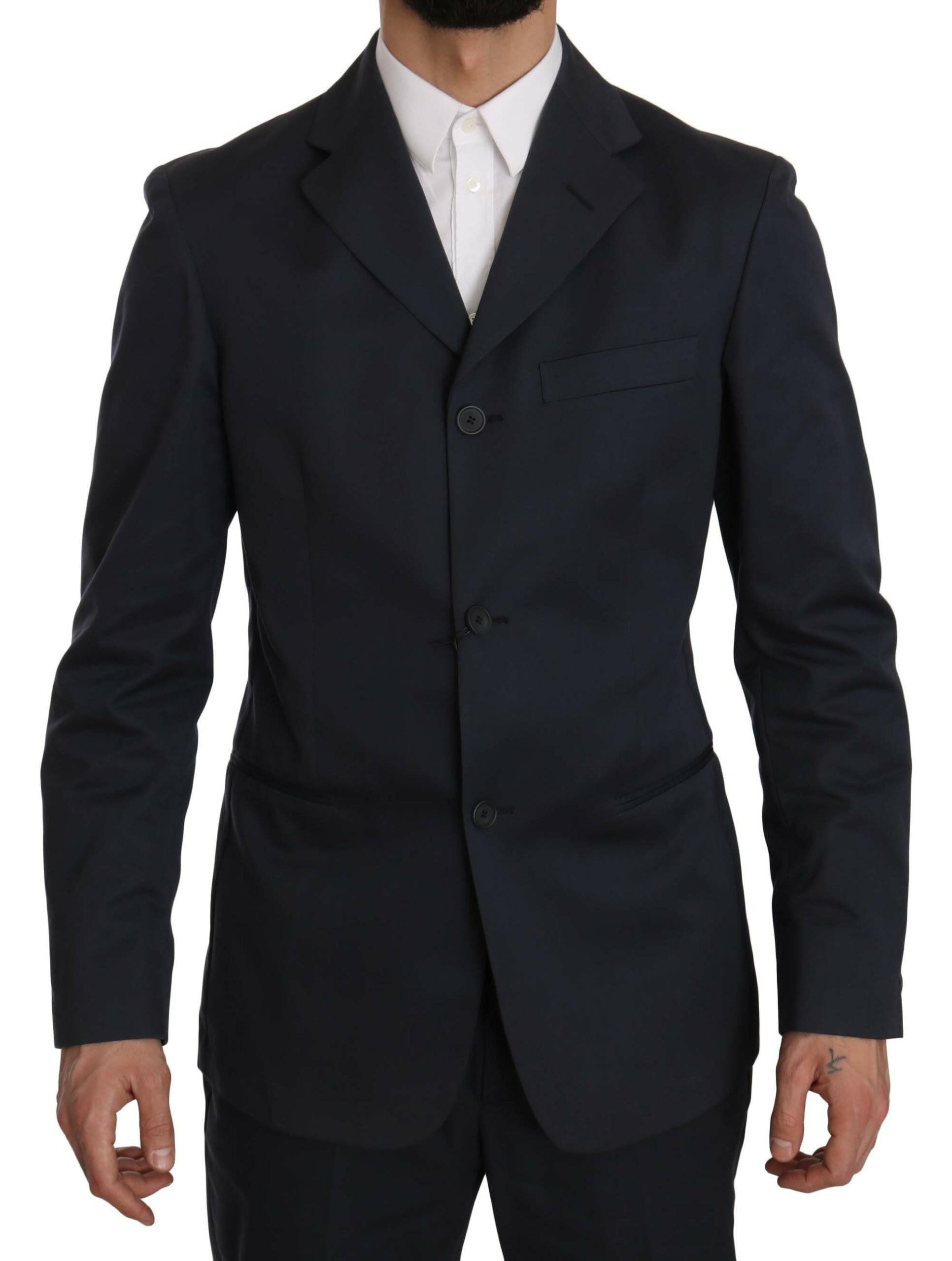 Romeo Gigli Two Piece 3 Button Cotton Blue Solid Suit -   -  Romeo Gigli.