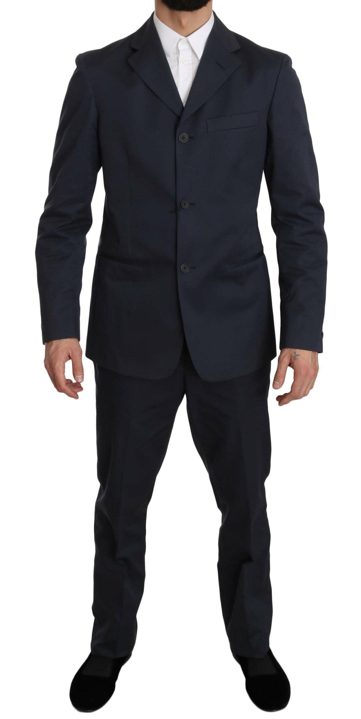 Romeo Gigli Two Piece 3 Button Cotton Blue Solid Suit -   -  Romeo Gigli.