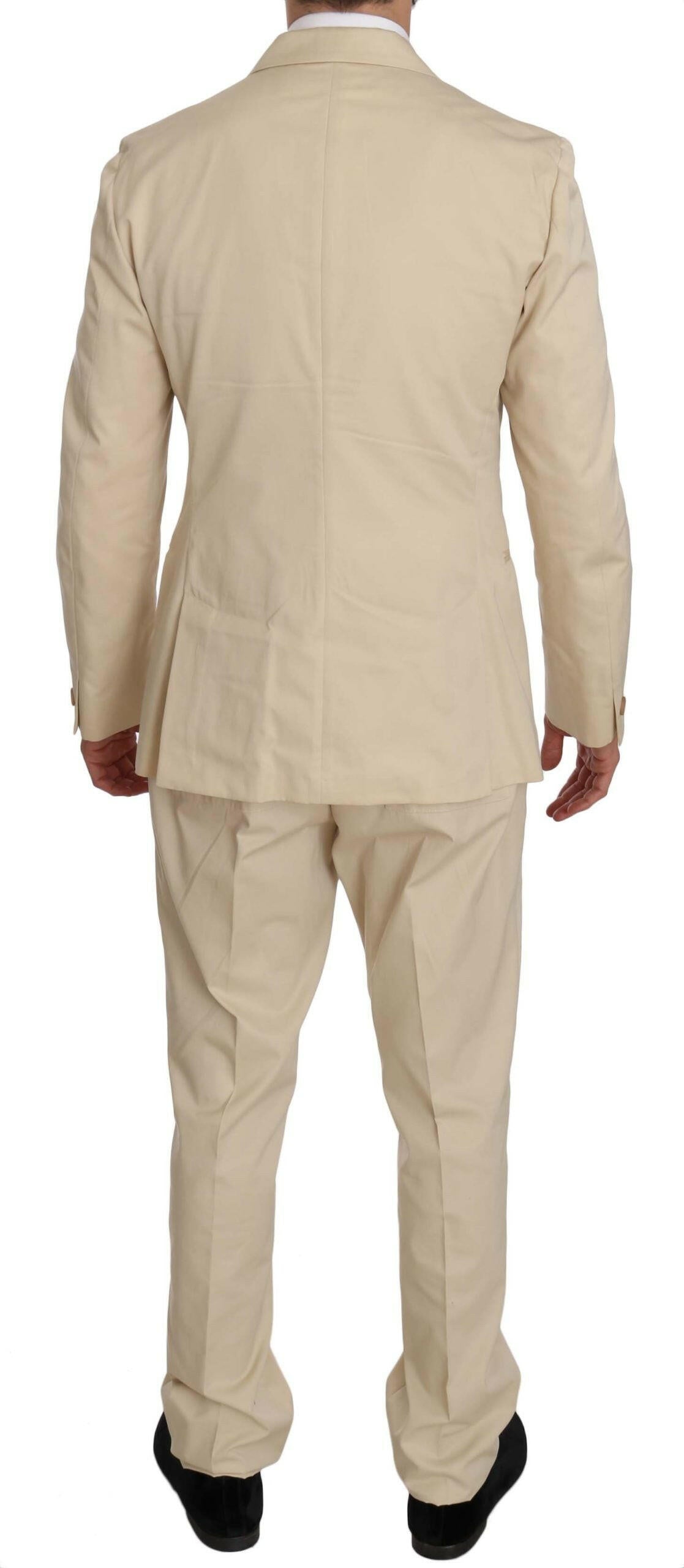 Romeo Gigli Two Piece 3 Button Beige Cotton Solid Suit -   -  Romeo Gigli.