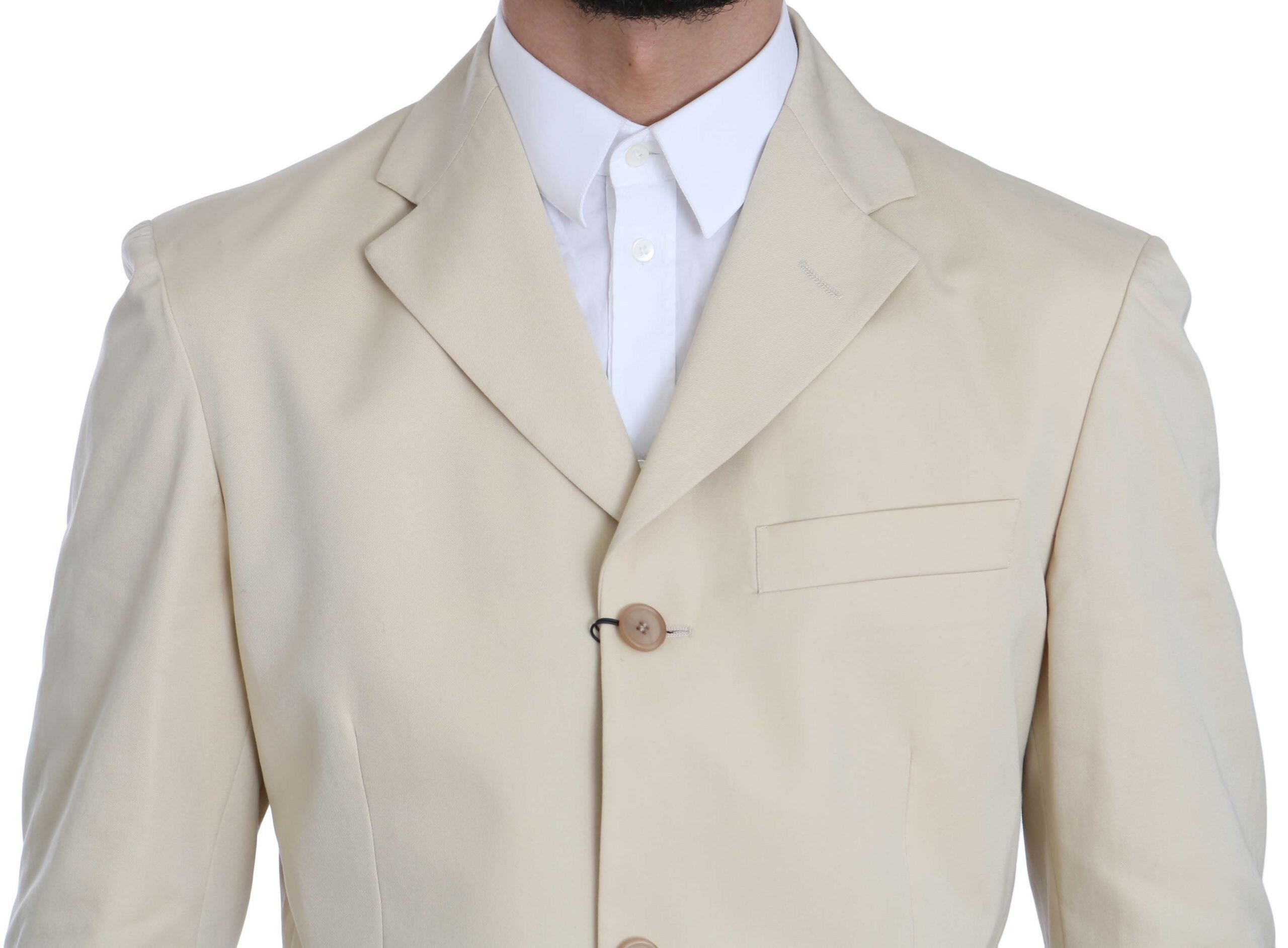 Romeo Gigli Two Piece 3 Button Beige Cotton Solid Suit -   -  Romeo Gigli.