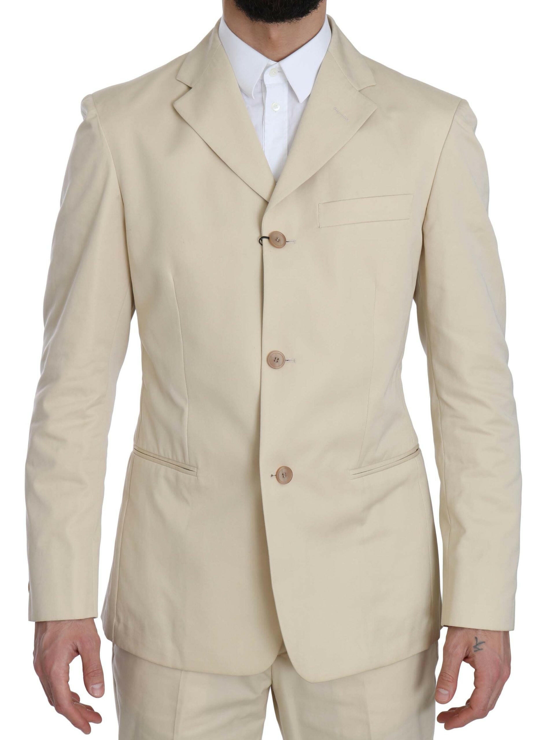 Romeo Gigli Two Piece 3 Button Beige Cotton Solid Suit -   -  Romeo Gigli.