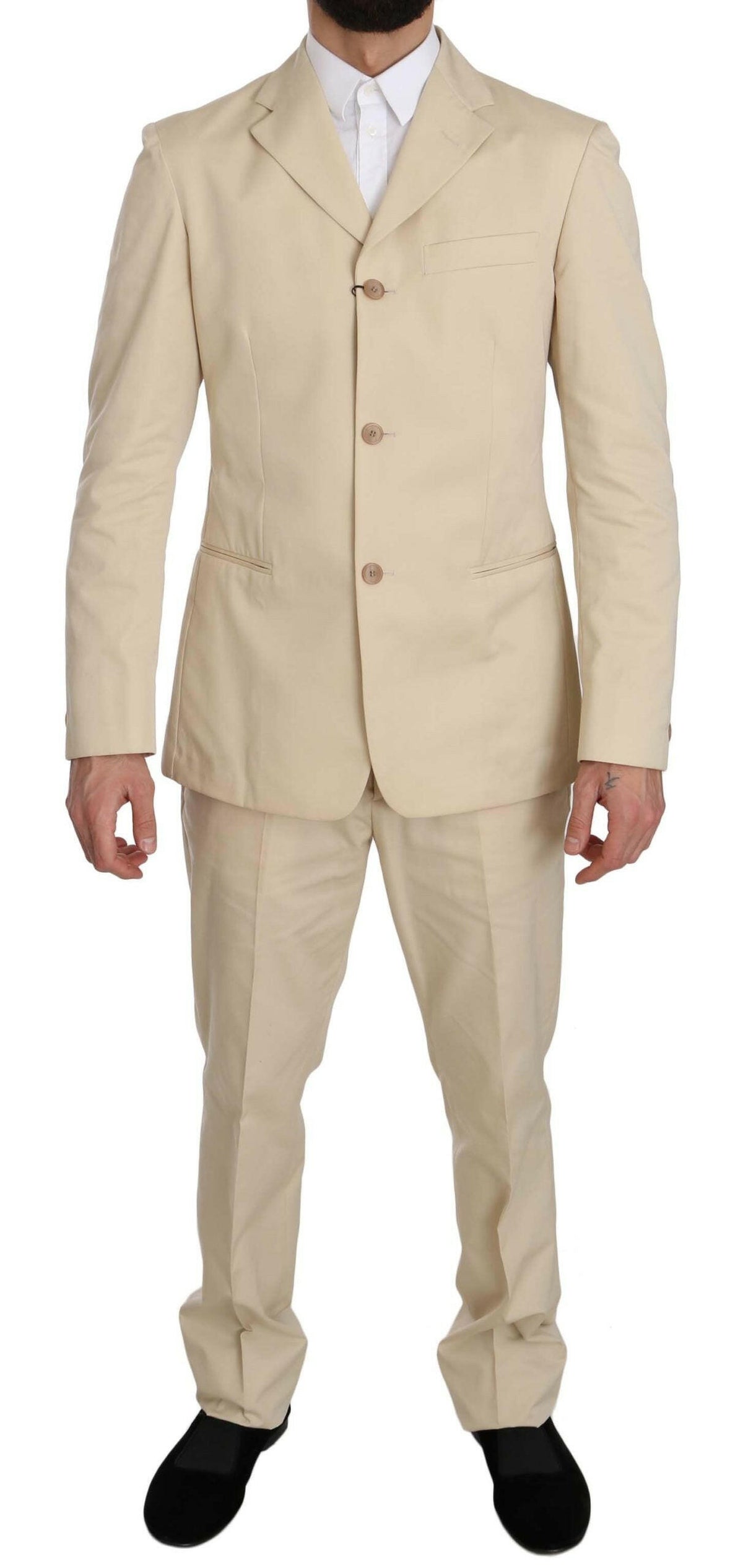Romeo Gigli Two Piece 3 Button Beige Cotton Solid Suit -   -  Romeo Gigli.