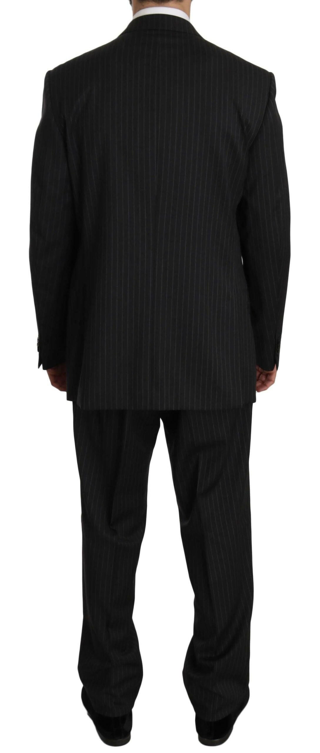 Z ZEGNA Black Striped Two Piece 3 Button 100% Wool Suit -   -  Z ZEGNA.
